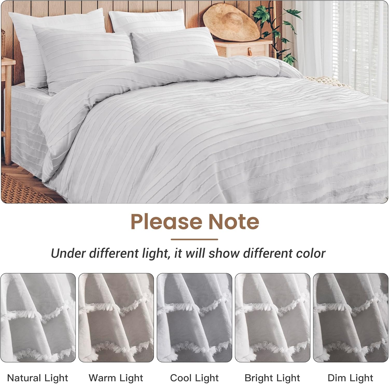 NEXHOME PRO Twin Duvet Cover Set - Light Grey Boho Tufted