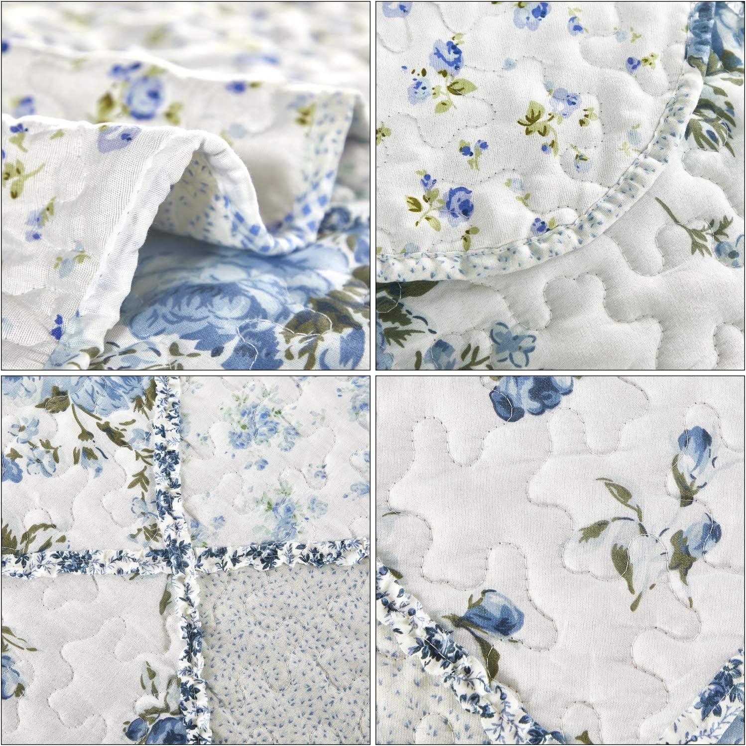 VIVILINEN Blue Floral Patchwork Quilt Set 1