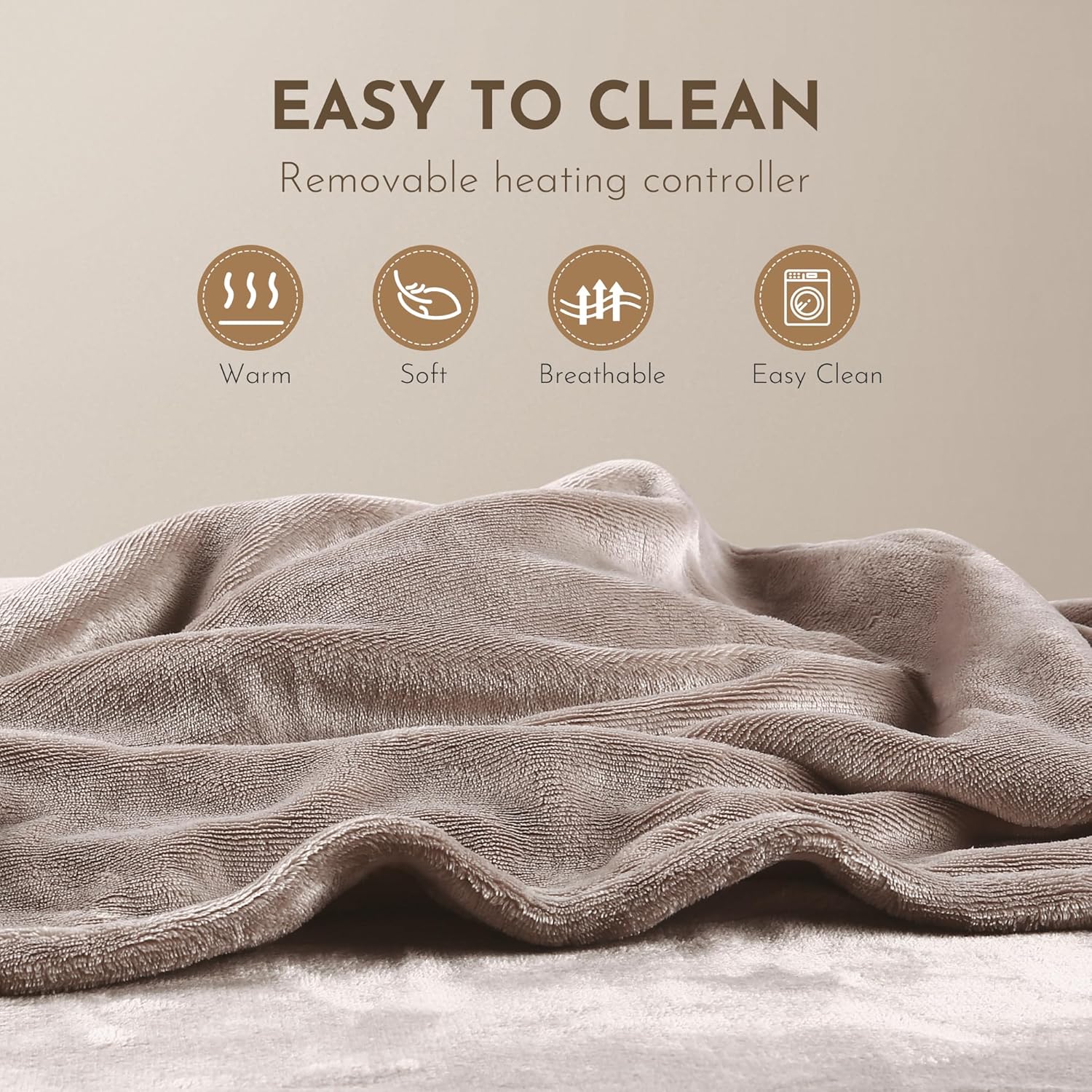 ONDAN Electric Blanket Flannel Weighted 72 x 84 Beige