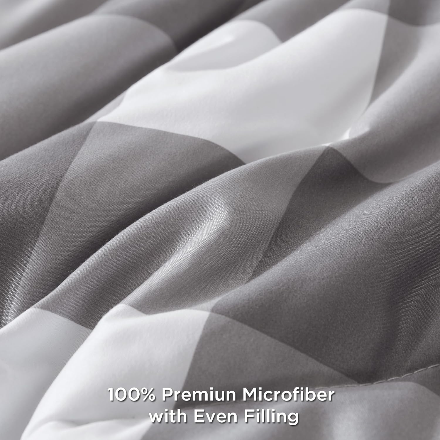 Andency Grey Queen Plaid Comforter Set 3 Piece