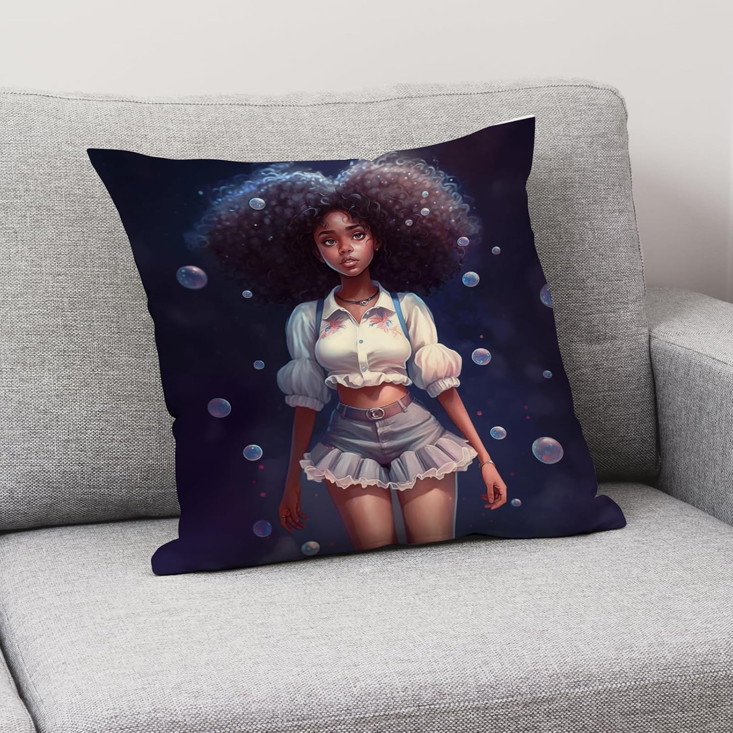 SARA NELL Black Girl Throw Pillow Cover 18x18 Inch