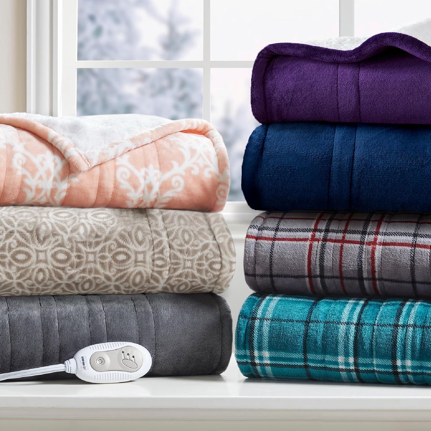 Degrees of Comfort Heated Sherpa Wrap Shawl - Reversible Grey Plaid