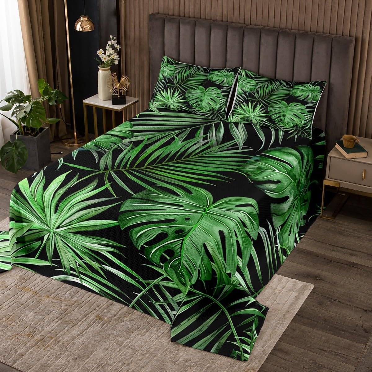 Castle Fairy Green Palm Leaves Quilt Set for Kids