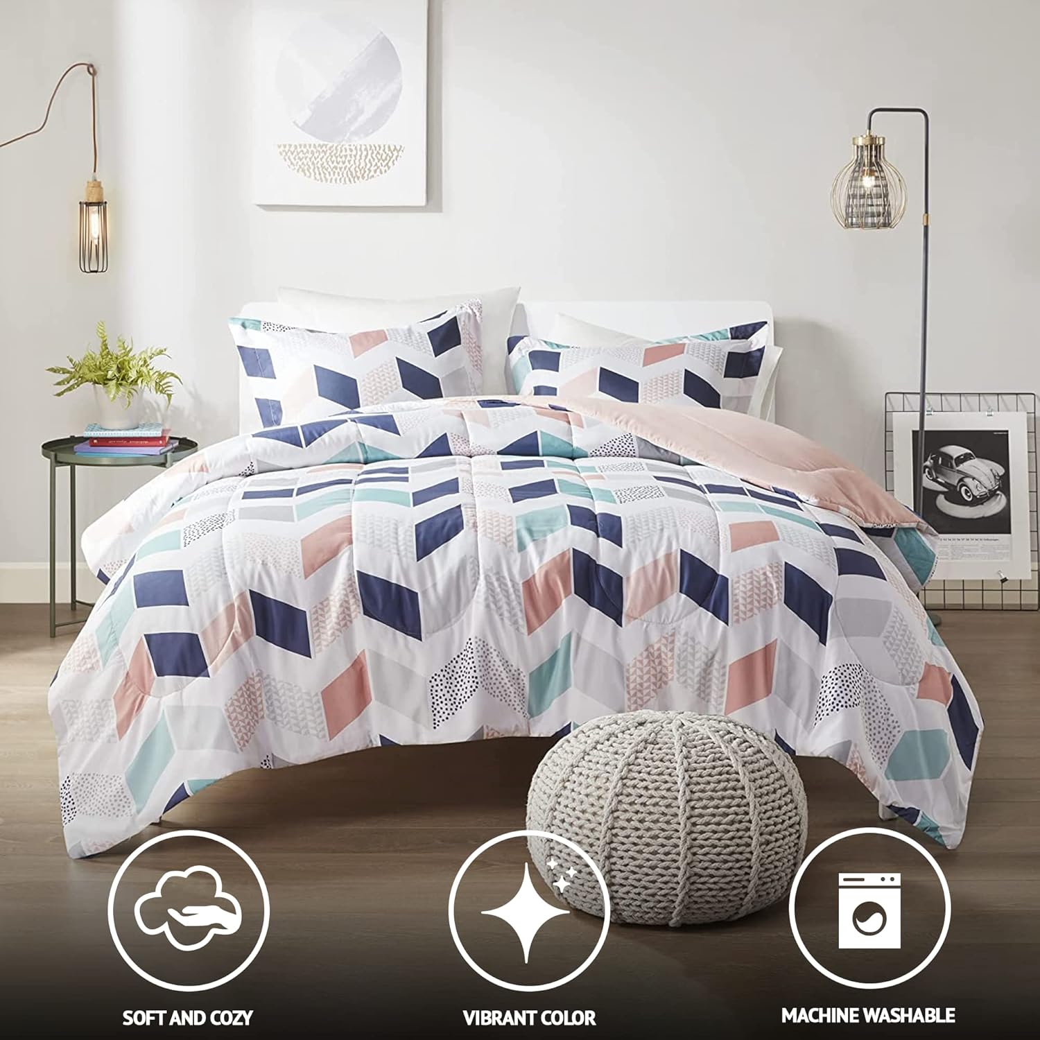 Comfort Spaces Kylar Cozy Comforter Set with Blush Ruching