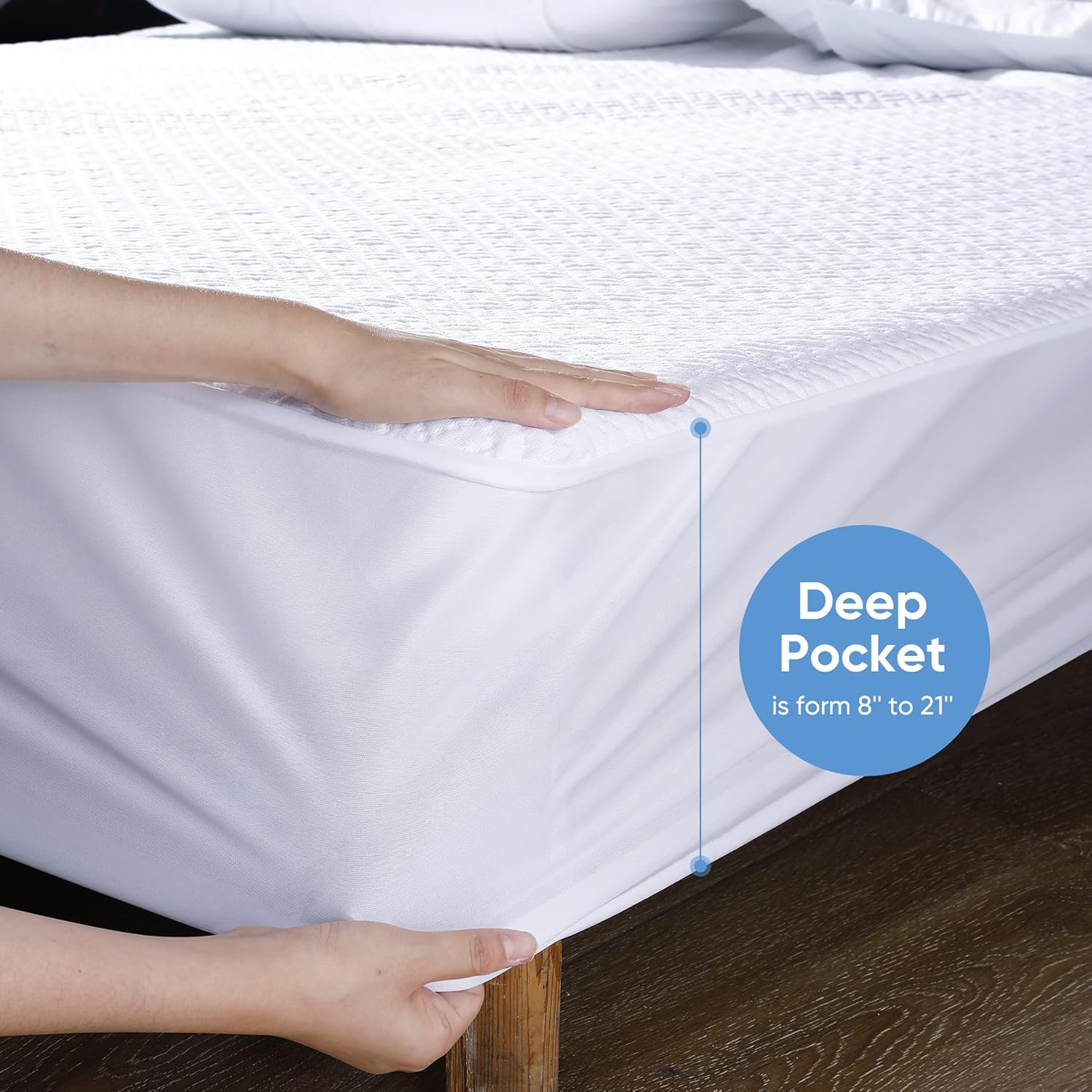Hanherry Waterproof Mattress Protector Full Size 8-21 Deep Pocket