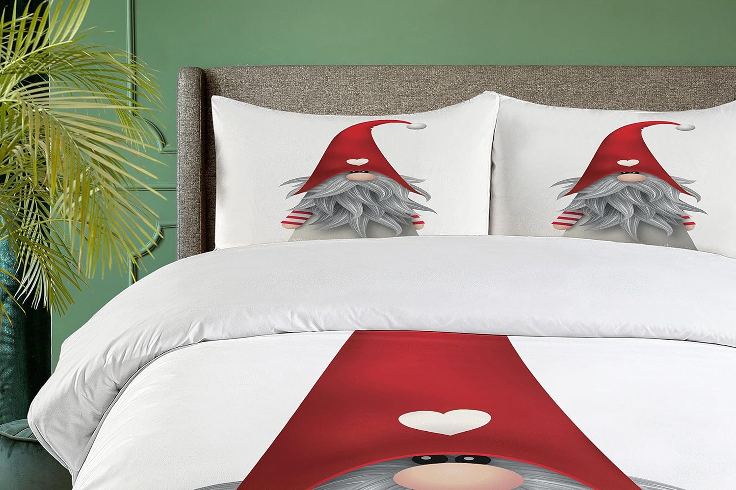 Ambesonne Gnome Duvet Cover Set - Nordic Tonttu Grey Ruby