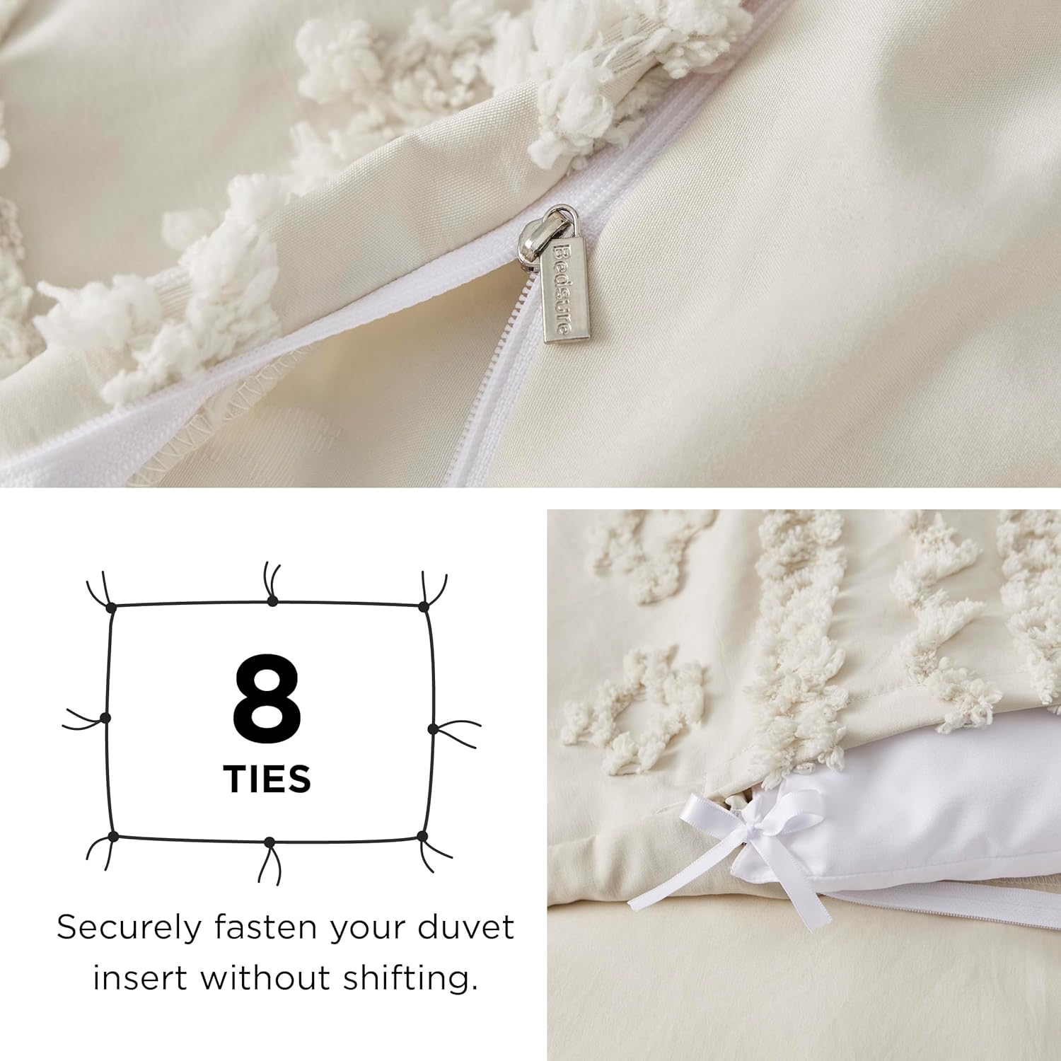 Bedsure Boho Twin Duvet Cover - Soft Shabby Chic Beige 68 x 90