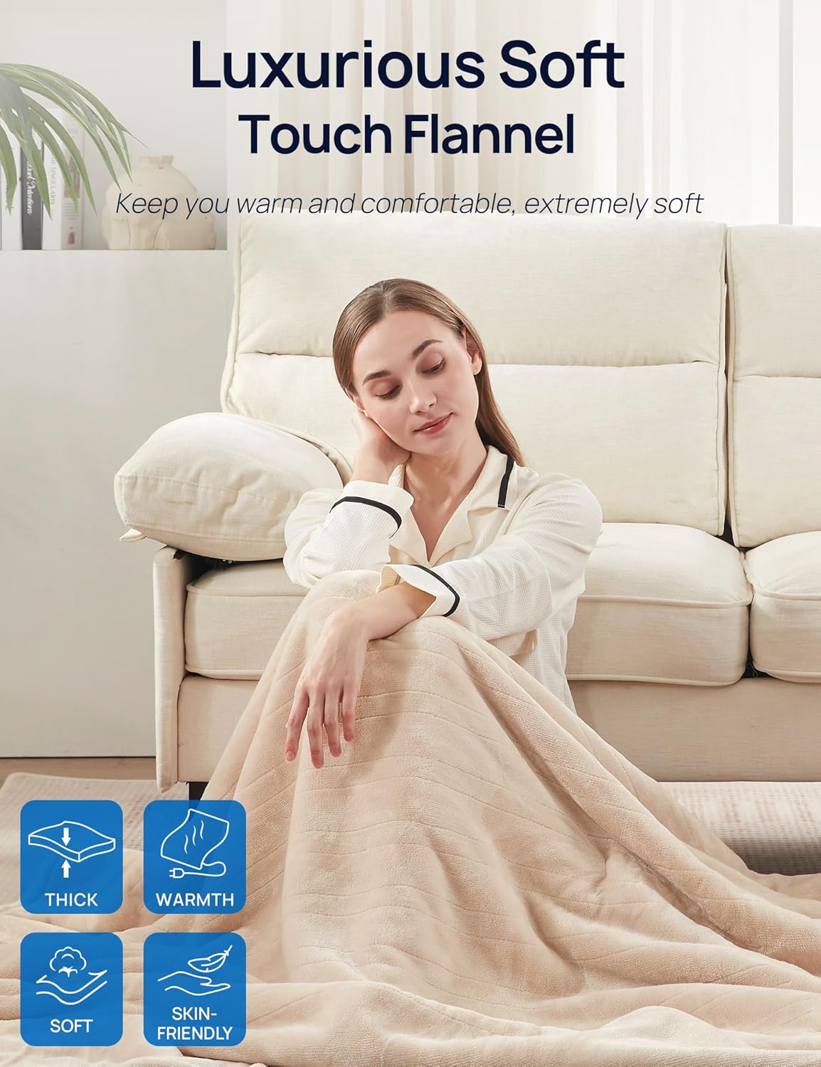 Westinghouse Heated Throw Blanket with Foot Pocket 50x62 Beige