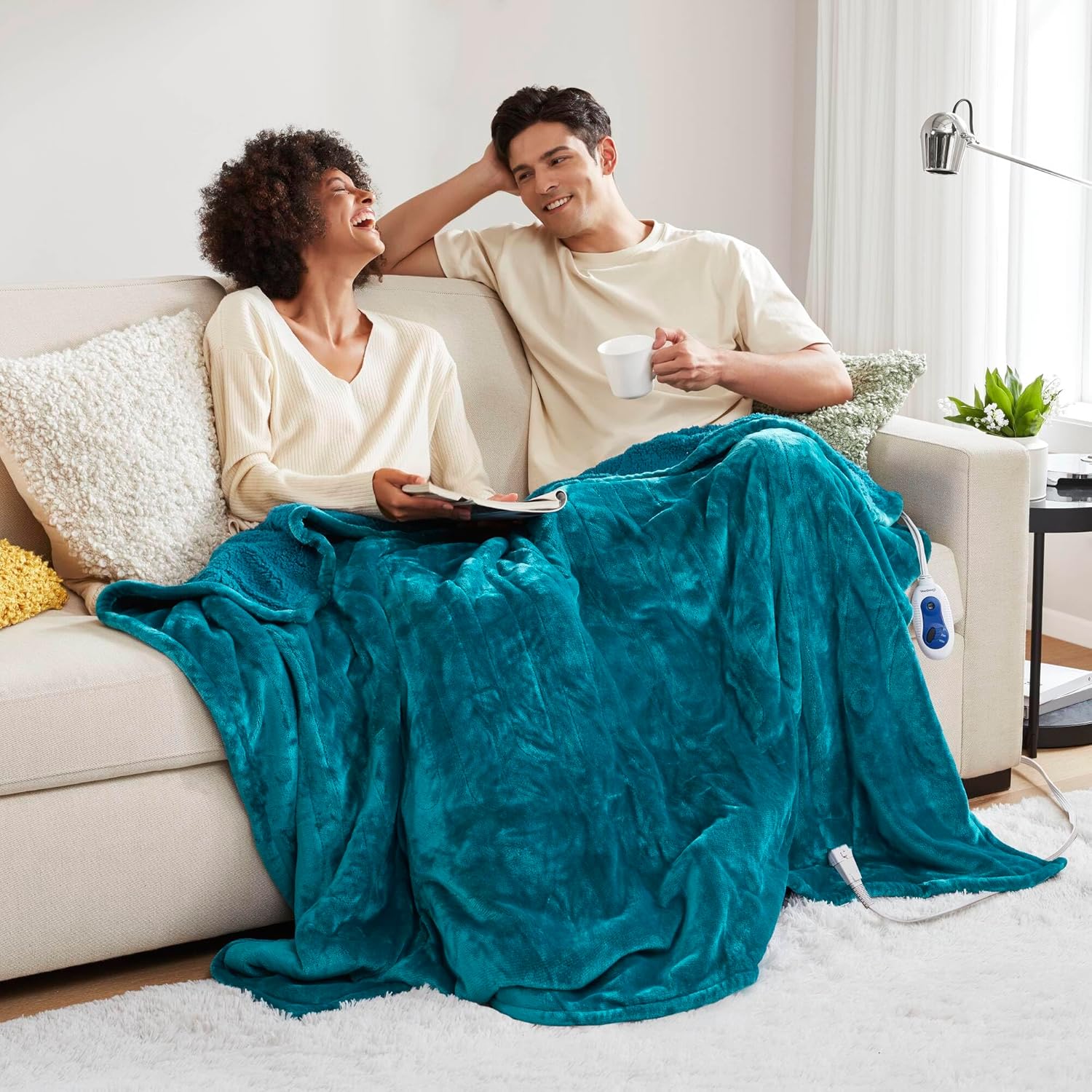 Beautyrest Heated Throw Blanket - Teal 3 Heat Settings Reversible