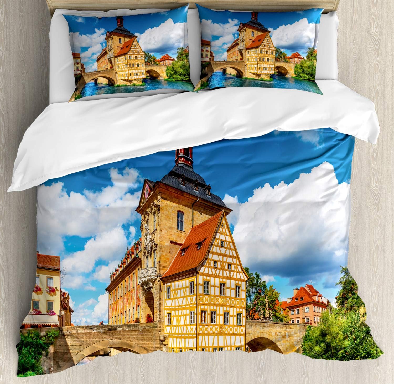 Ambesonne King Duvet Cover Set with Pillow Shams City Hall Germany