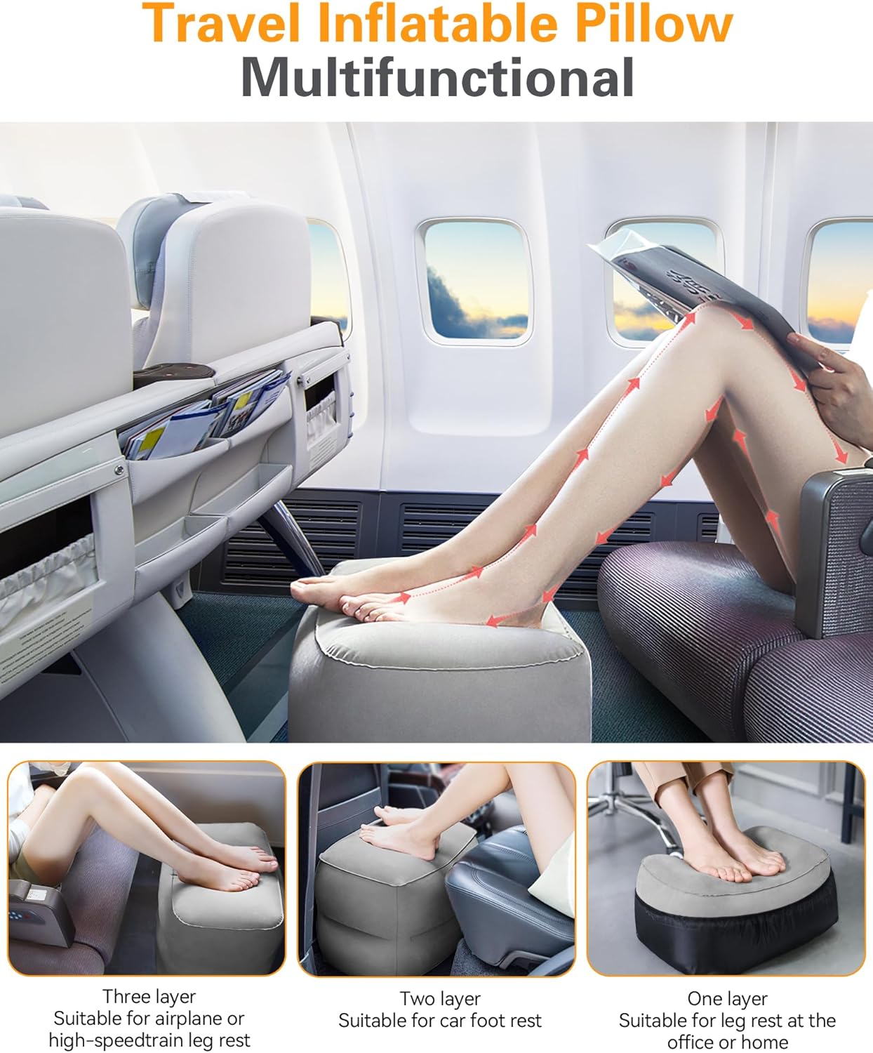 Sunany Inflatable Travel Foot Rest Pillow 2 Pack