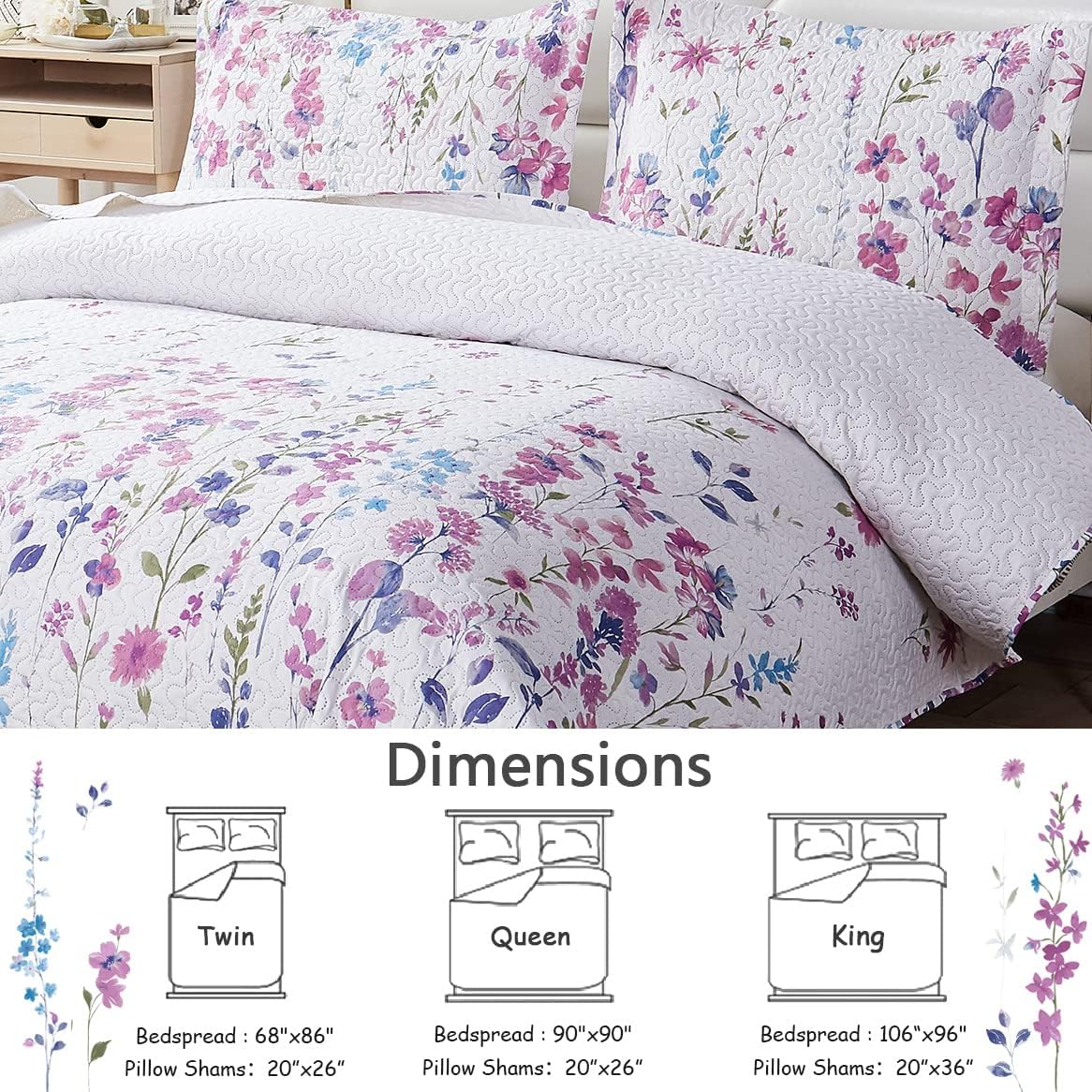 Green Essen Summer Floral Quilt Set FullQueen Size 1