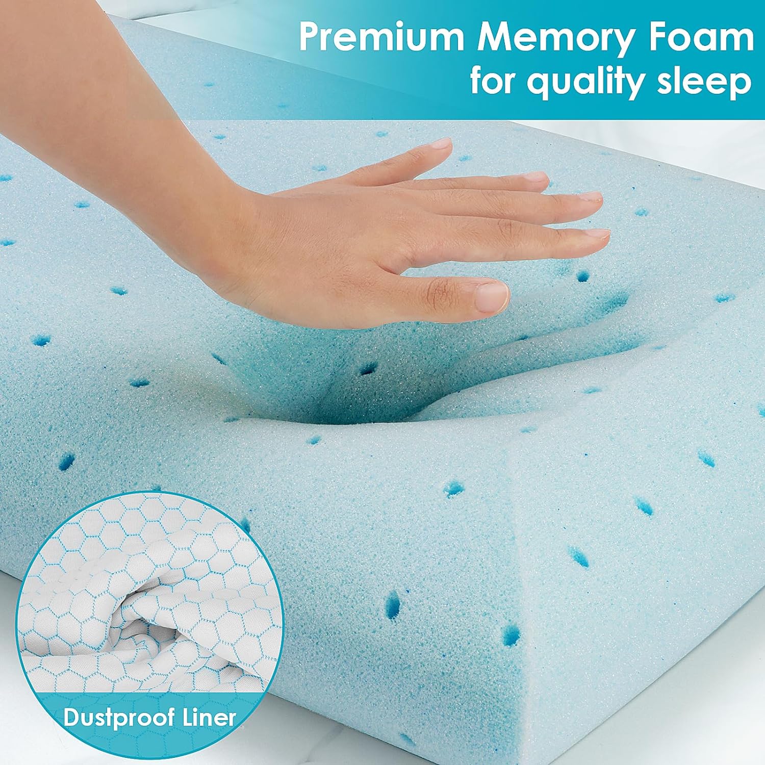 CushyOasis Memory Foam Pillows Set of 2 Blue Queen Size