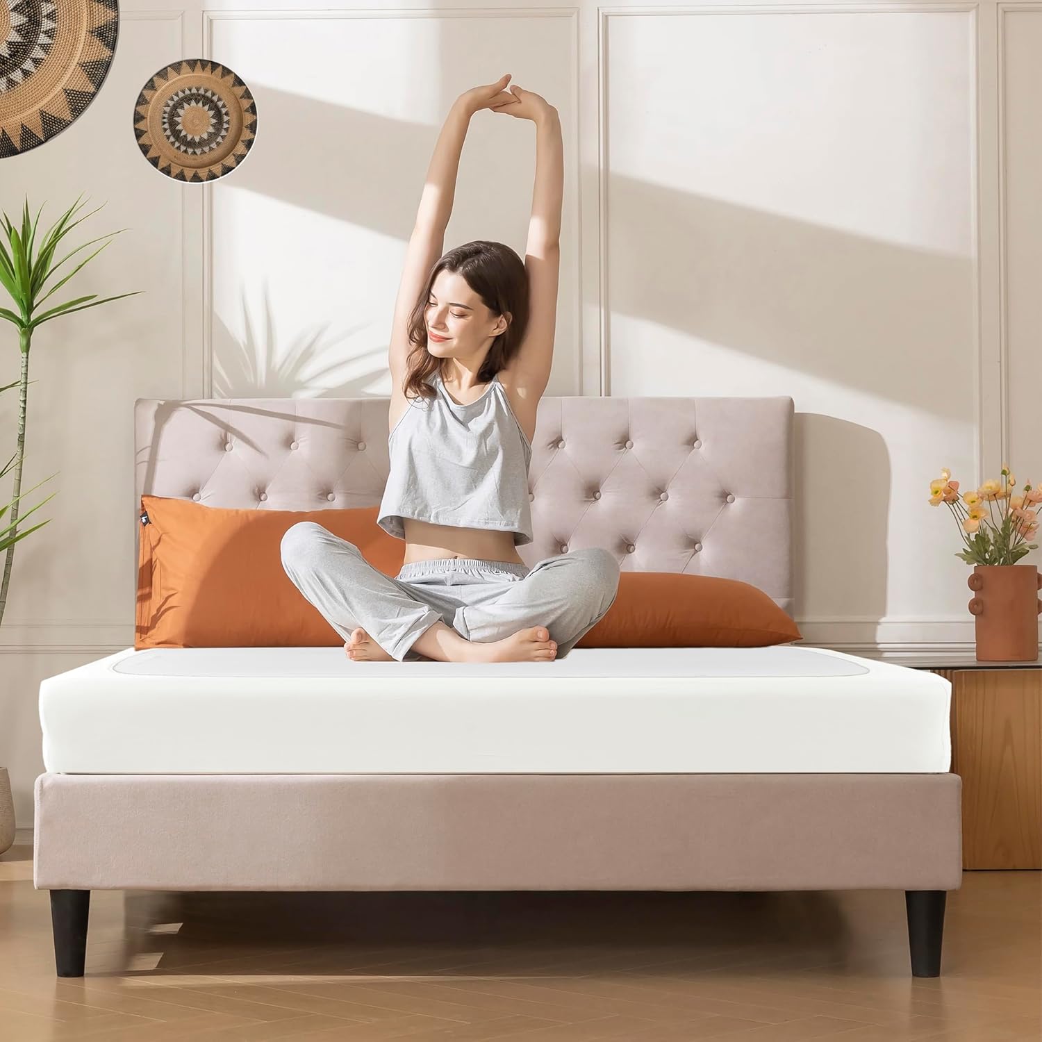 Biscaynebay Queen Bed Skirt Ivory Stretchy Box Spring Cover