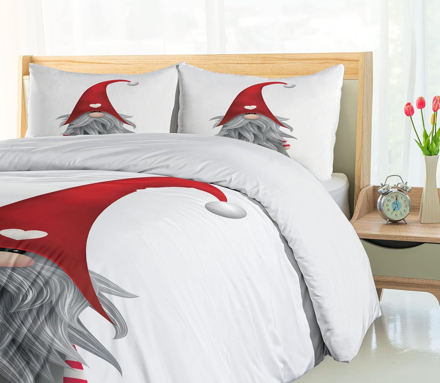 Ambesonne Gnome Duvet Cover Set - Nordic Tonttu Grey Ruby