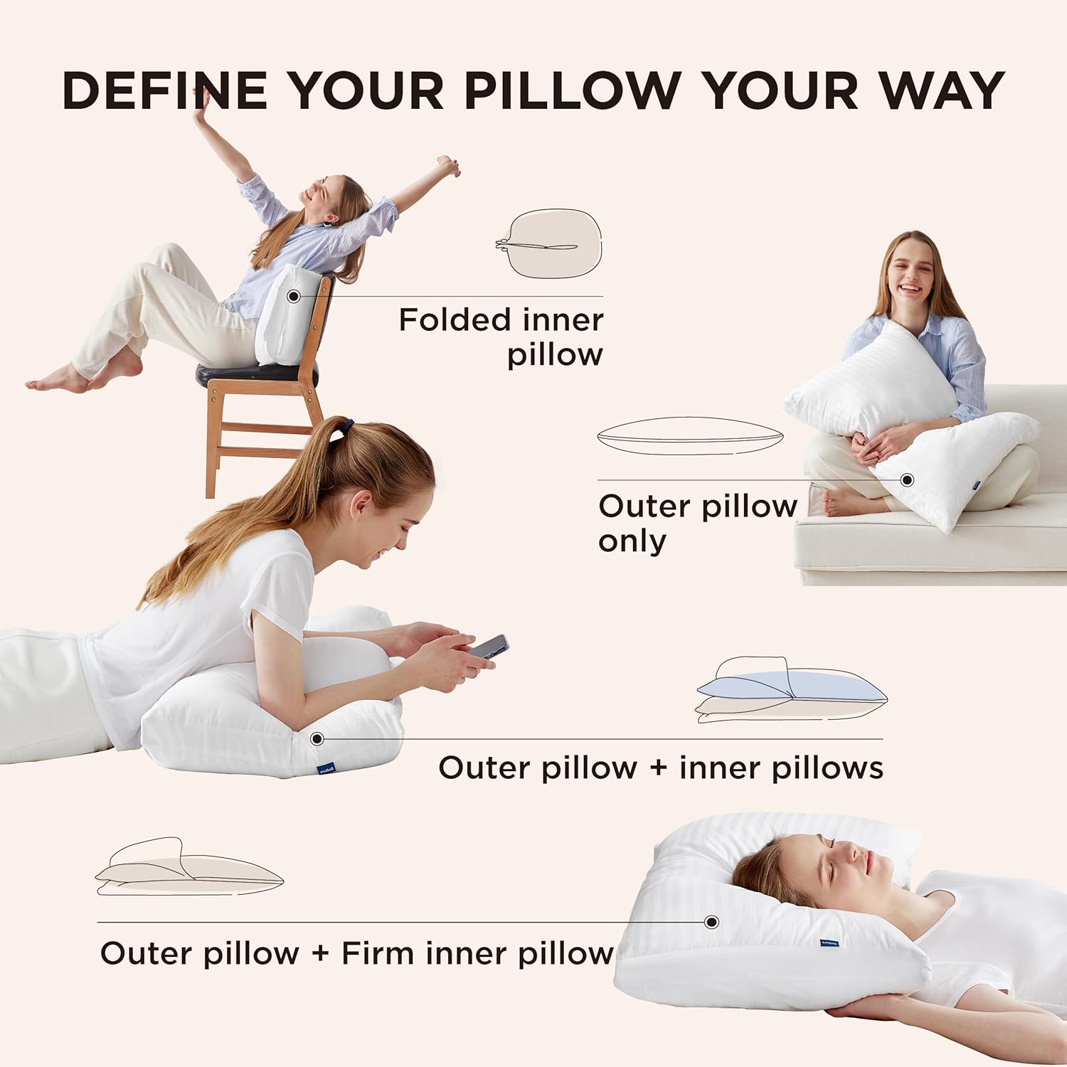 Bedsure Adjustable Layer Standard Pillow 2 Pack