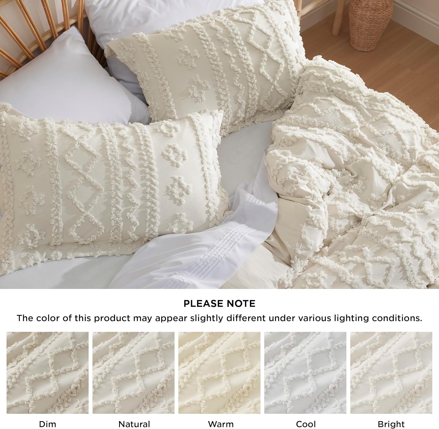 Bedsure Boho Twin Duvet Cover - Soft Shabby Chic Beige 68 x 90
