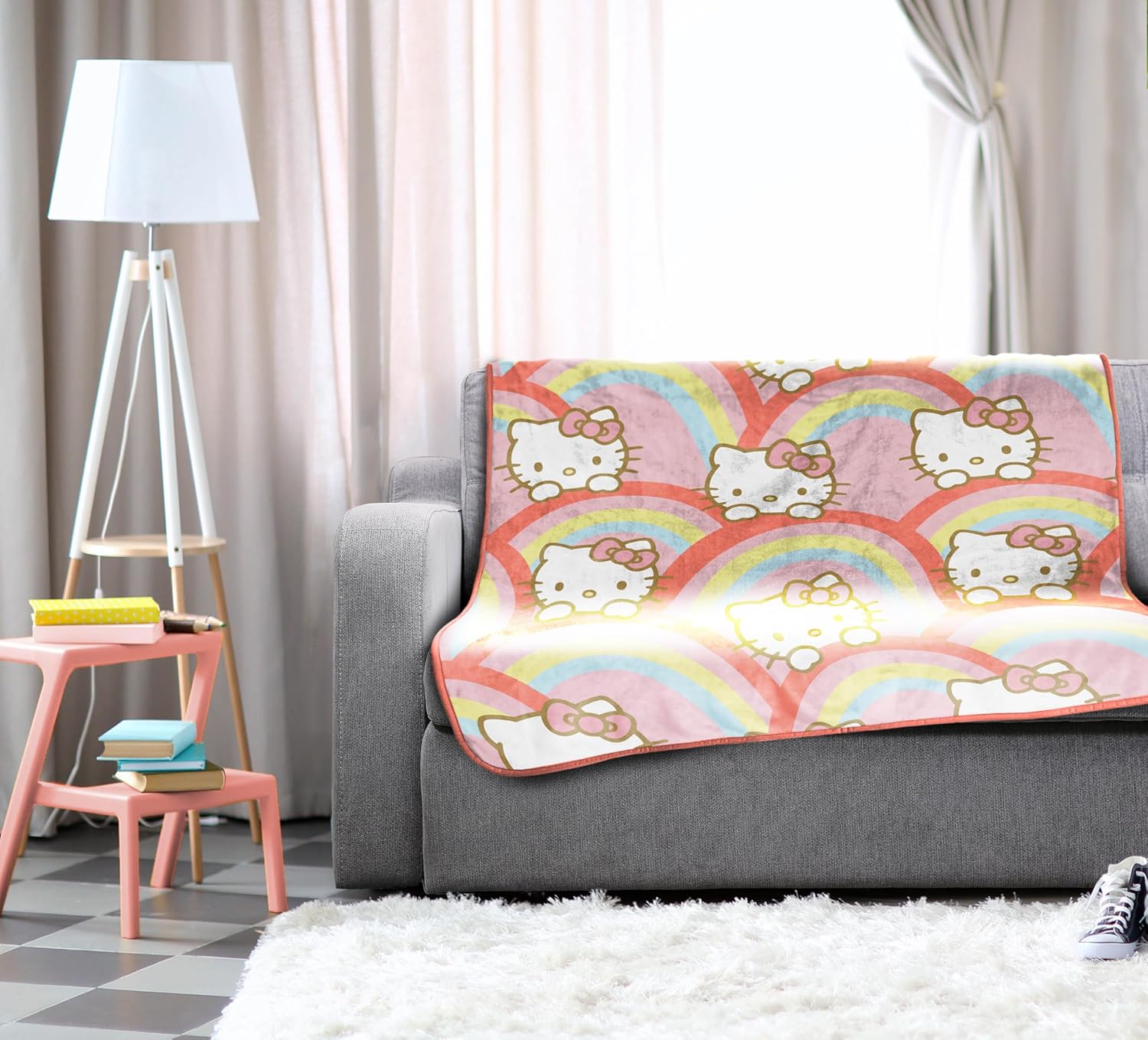 Jay Franco Hello Kitty Rainbow Plush Throw Blanket