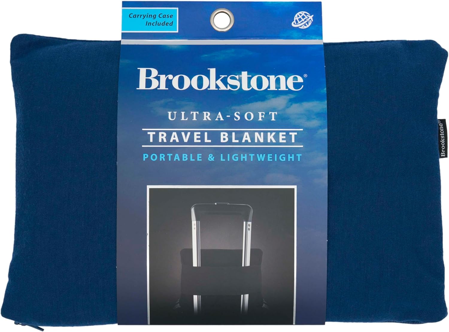 Brookstone Travel Blanket - Lightweight 2-in-1 Fleece with Carrying Pouch Blue