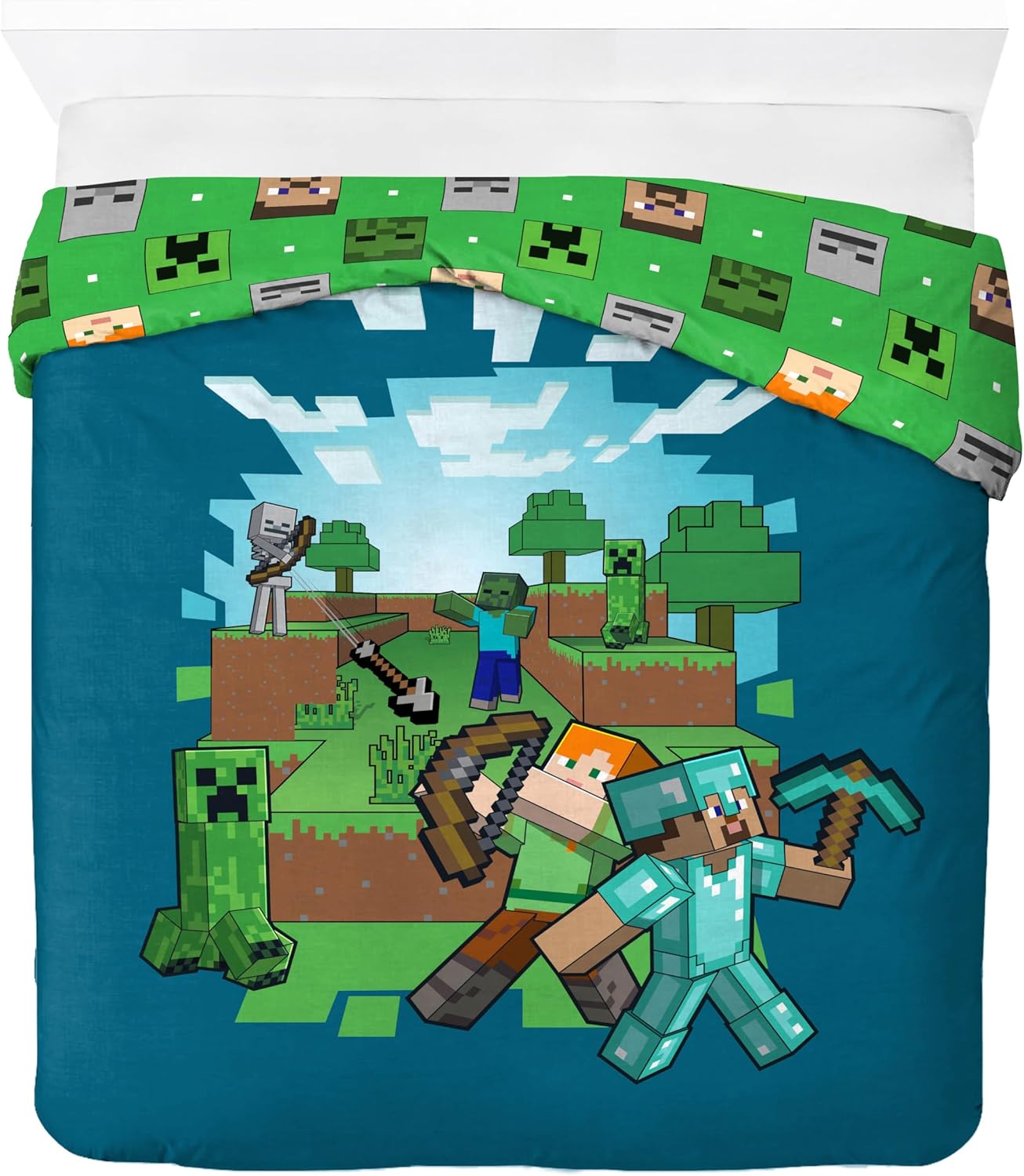 Jay Franco Minecraft Duvet Cover Set 3 Piece Kids Bedding Blue Queen