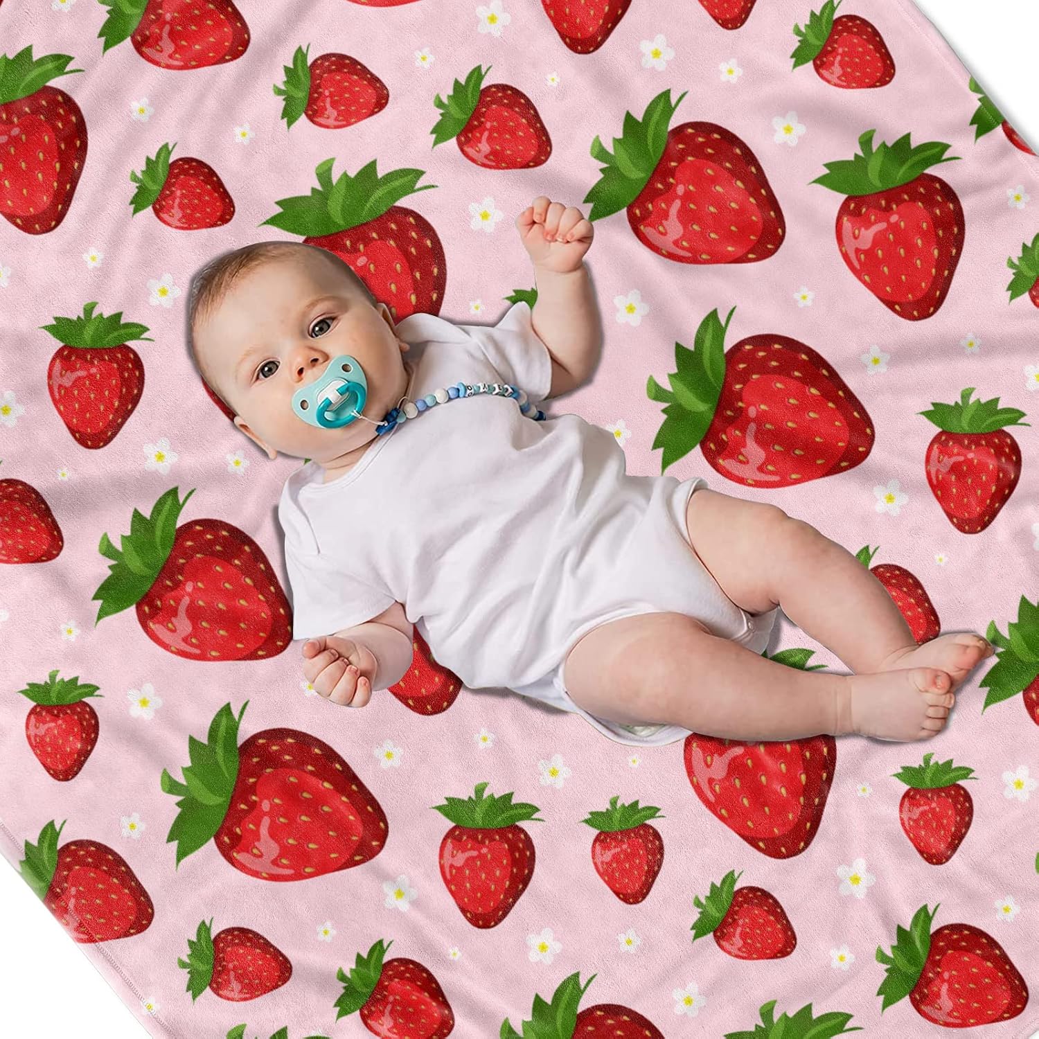 Pink Strawberry Throw Blanket for Kids Soft Fuzzy 50x60 Inches