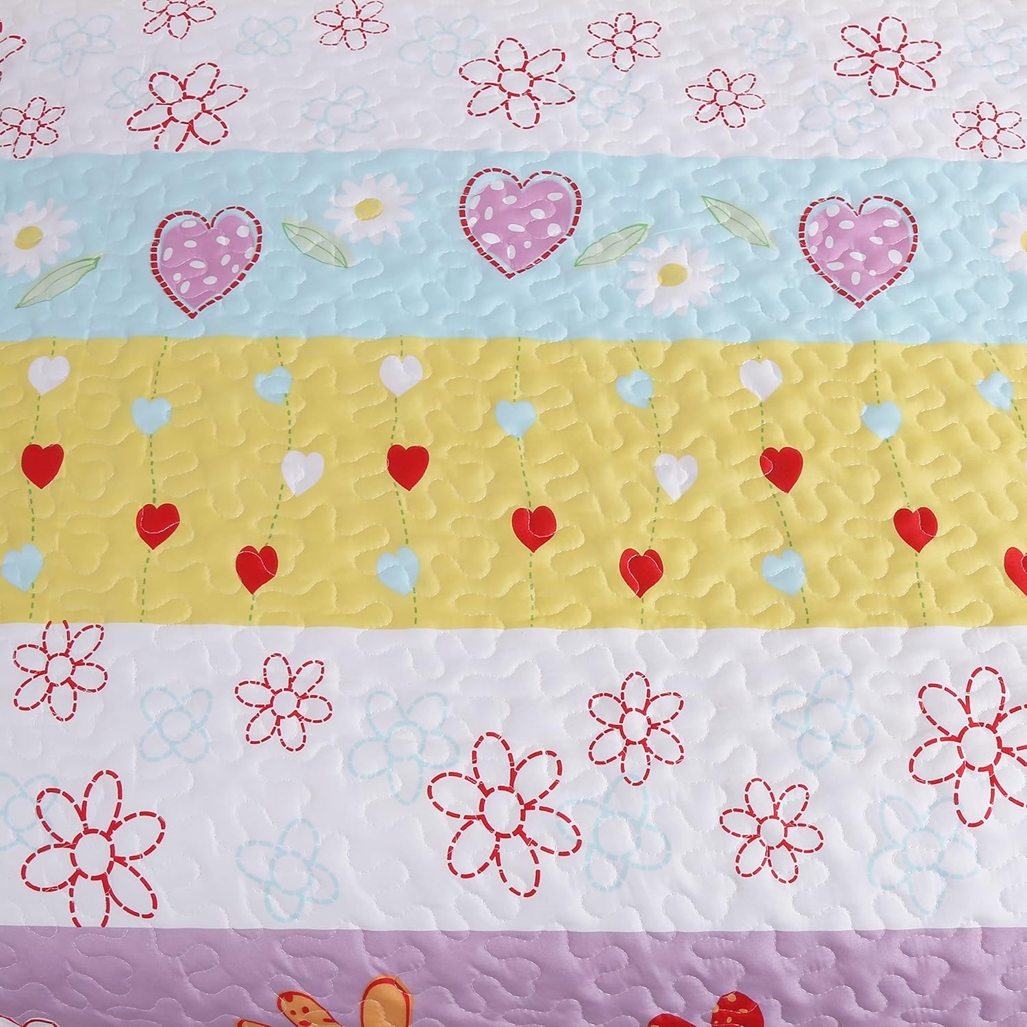 Cozy Line Home Fashions Floral Heart Print Reversible Quilt Set