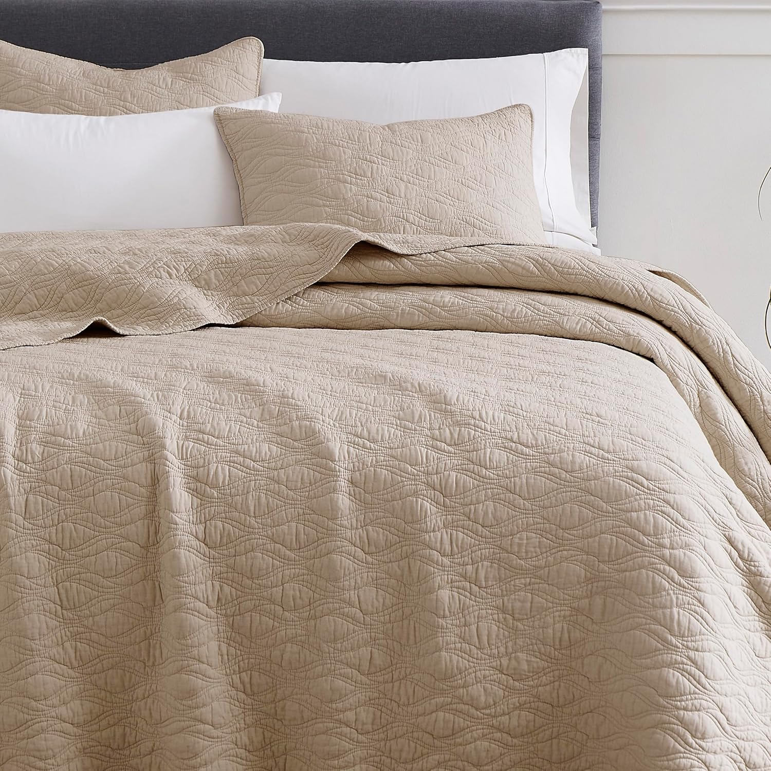 Palassio Dark Beige Cotton Quilt Queen Set with Pillow Shams