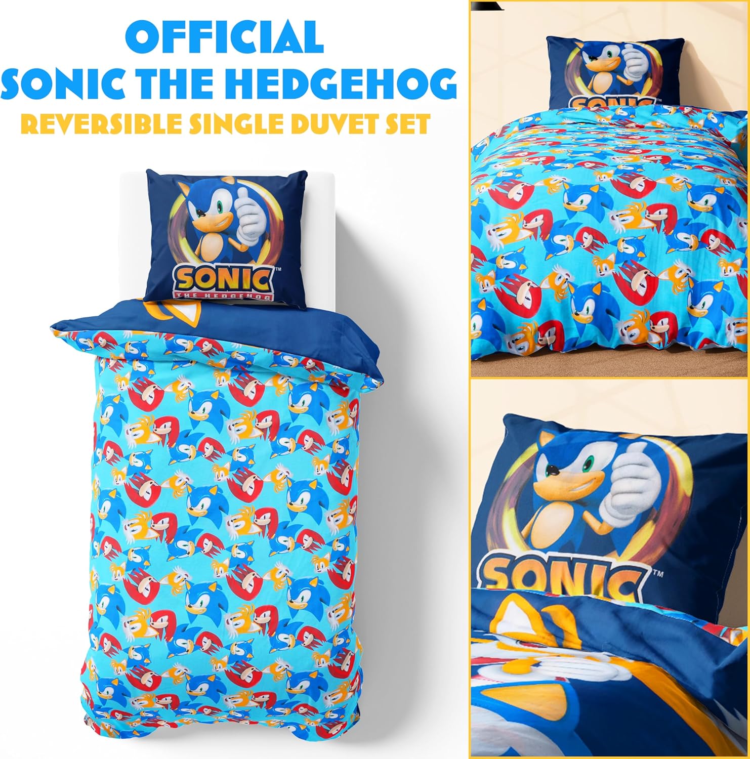 Sonic The Hedgehog Duvet Cover Pillowcase Set Kids Teens Single Size