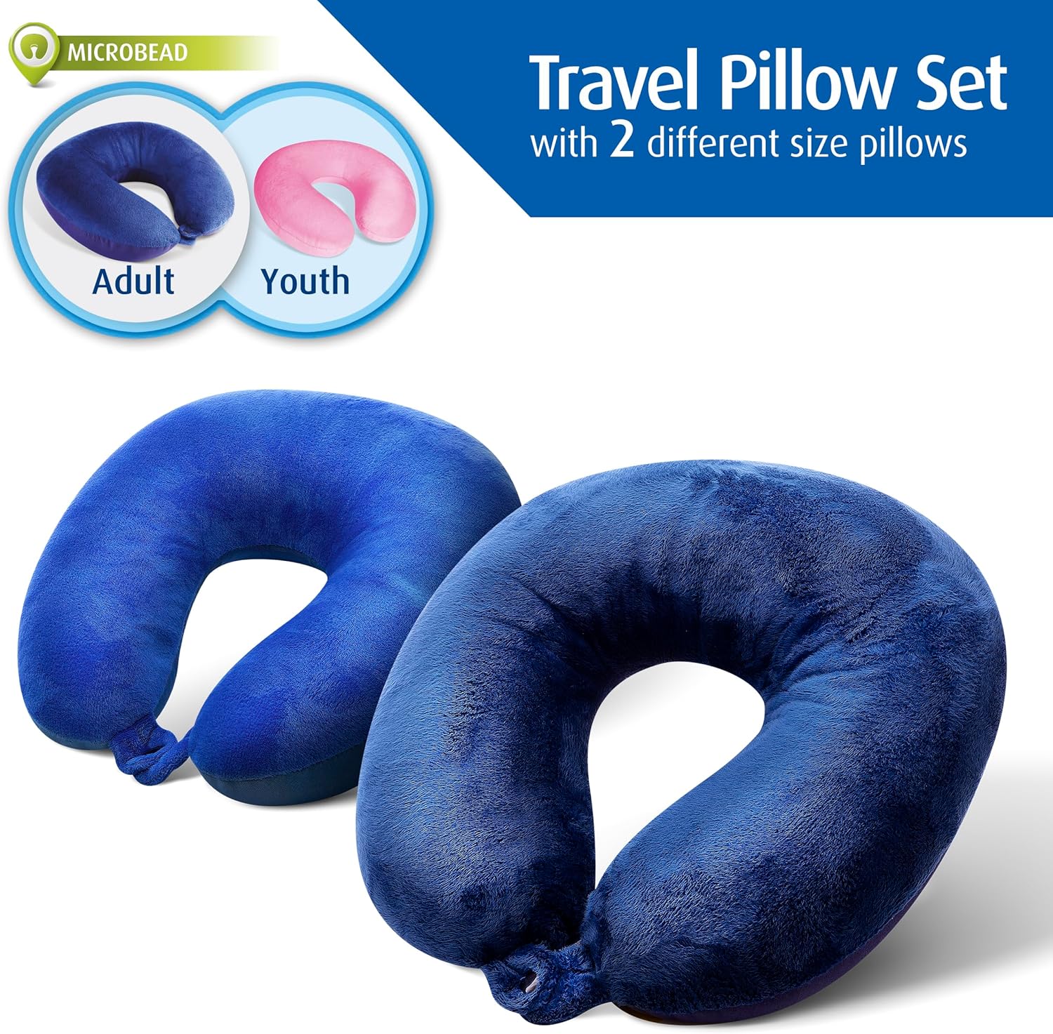 Cloudz Set of 2 Microbead Travel Neck Pillows - Blue