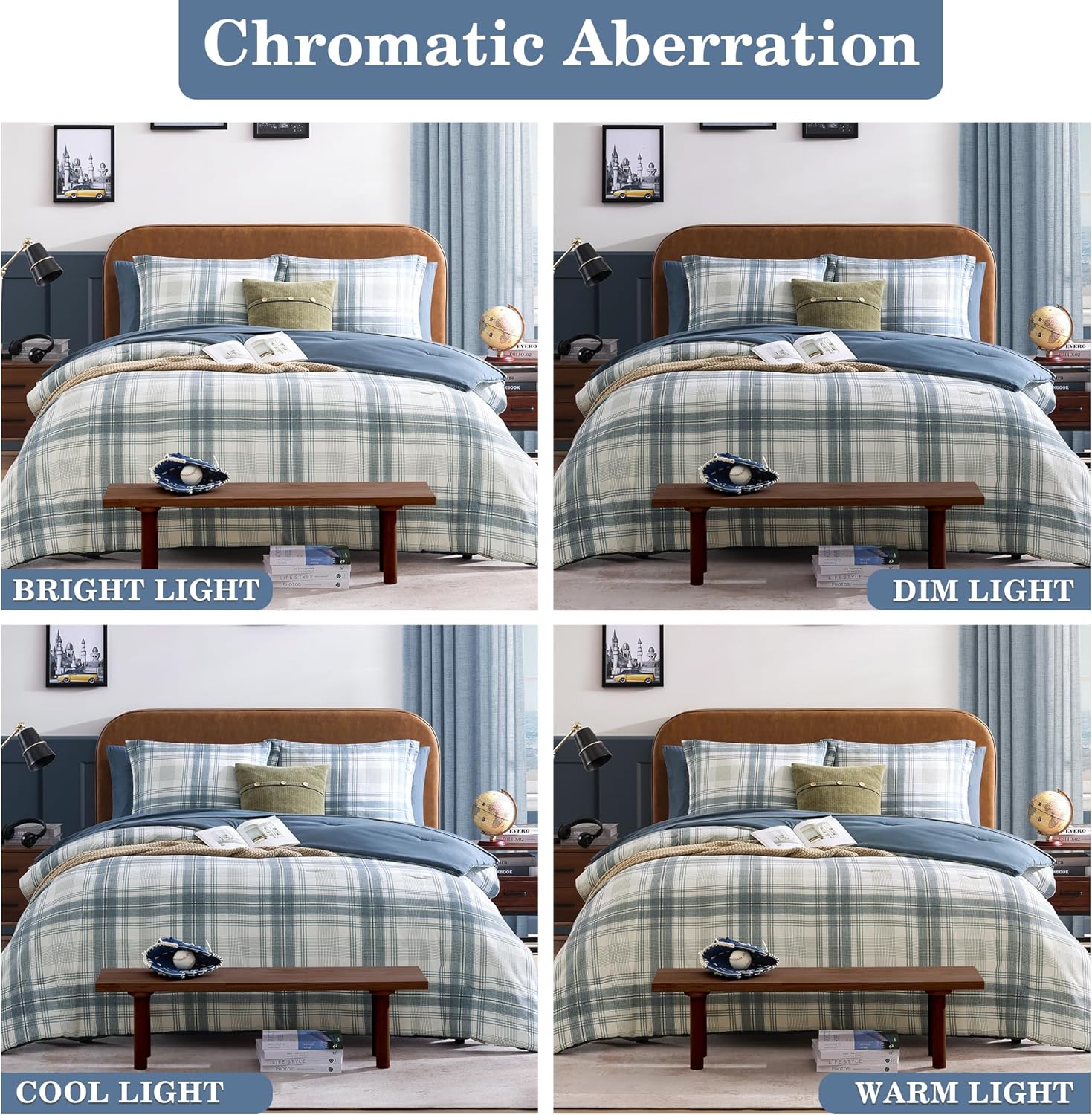 Blue Grey Plaid Twin XL Comforter Set Bed in a Bag