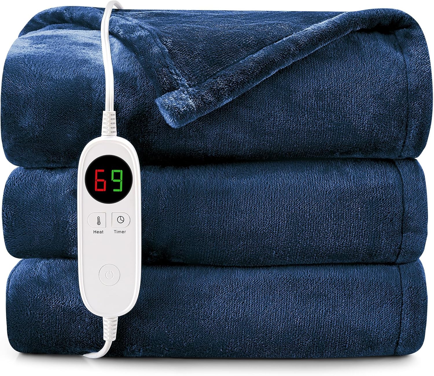 Hyleory Heated Blanket Throw 62 x 84 6 Level Warmth Navy Blue