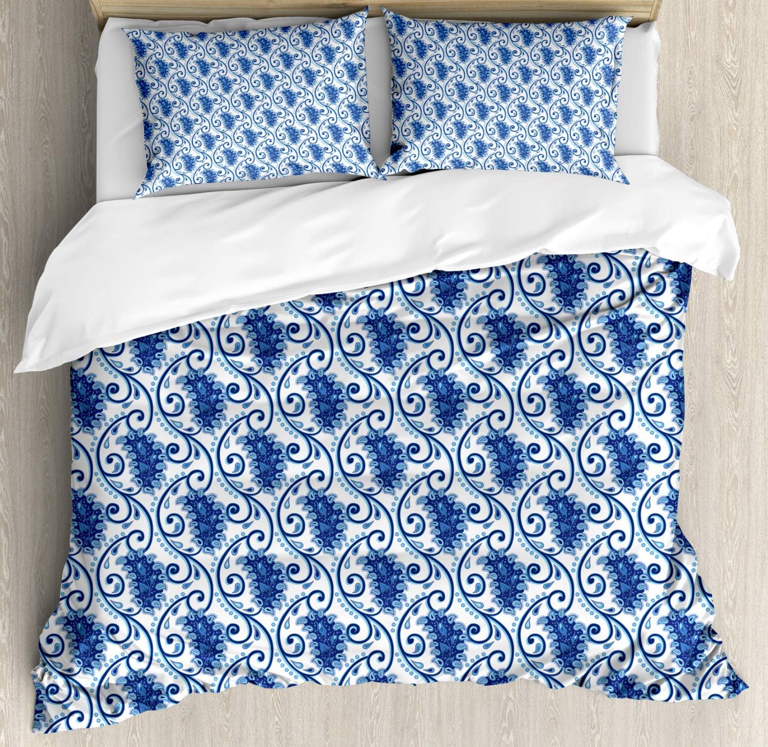 Ambesonne Paisley Duvet Cover Set Blue and White