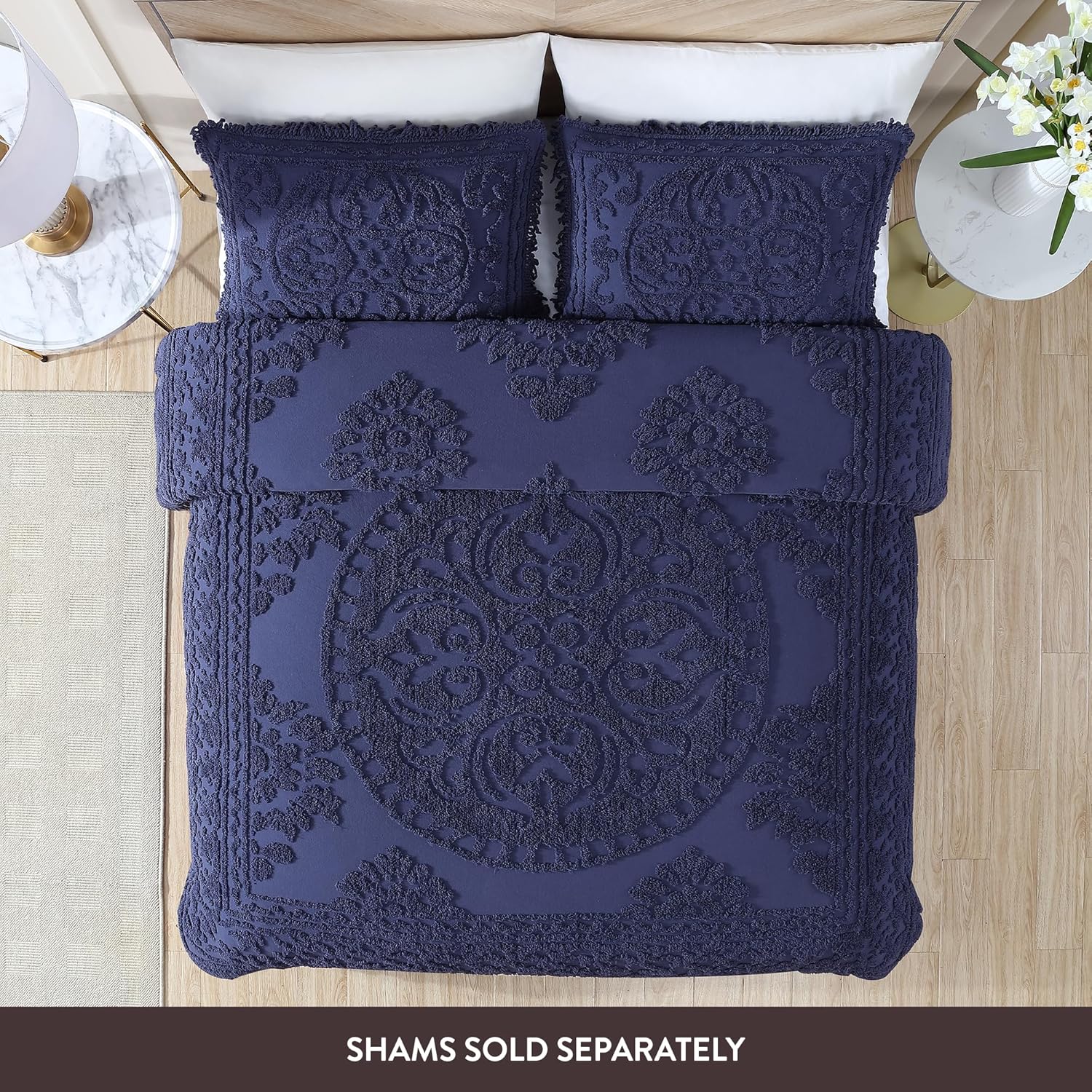 Beatrice Home Fashions Medallion Chenille Bedspread Queen Navy