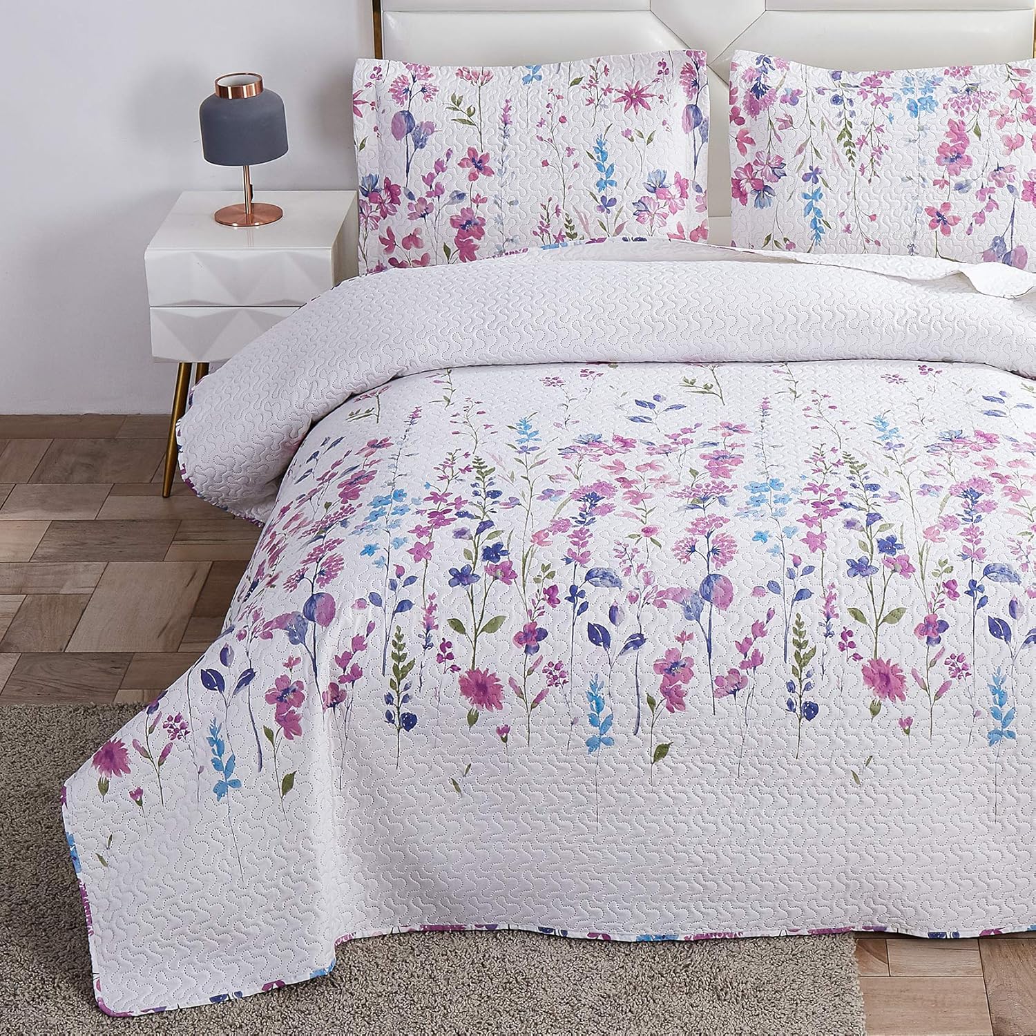 Green Essen Summer Floral Quilt Set FullQueen Size 1