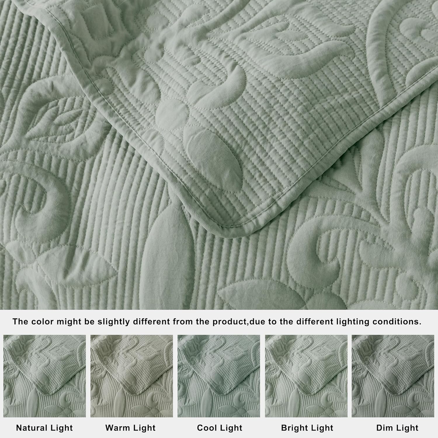 B2EVER Sage Green Damask Cal King Quilt Set