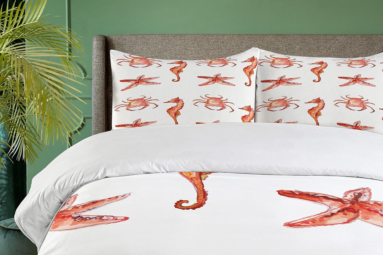 Ambesonne Nautical Duvet Cover Set with Crab and Seahorse Pattern