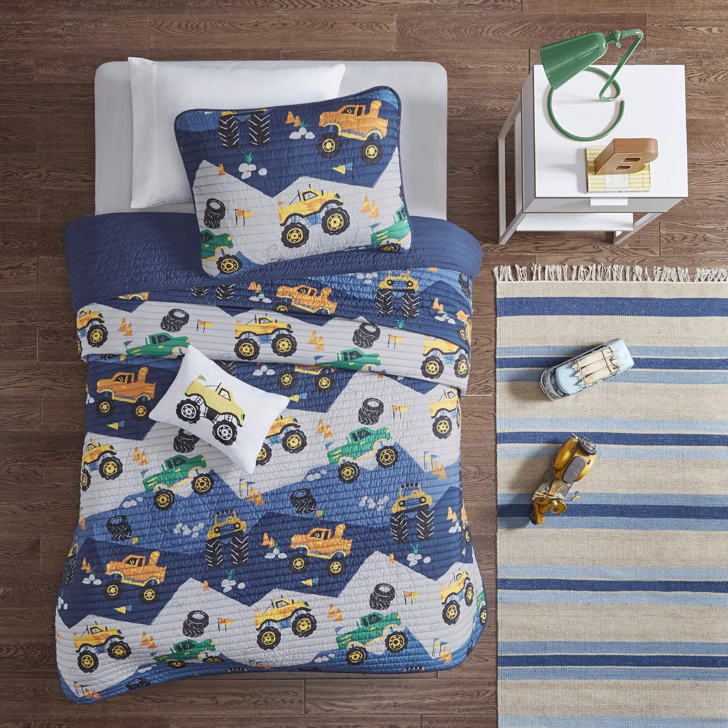 Mi Zone Kids Reversible Quilt Set with Big Wheel Monster Trucks Design