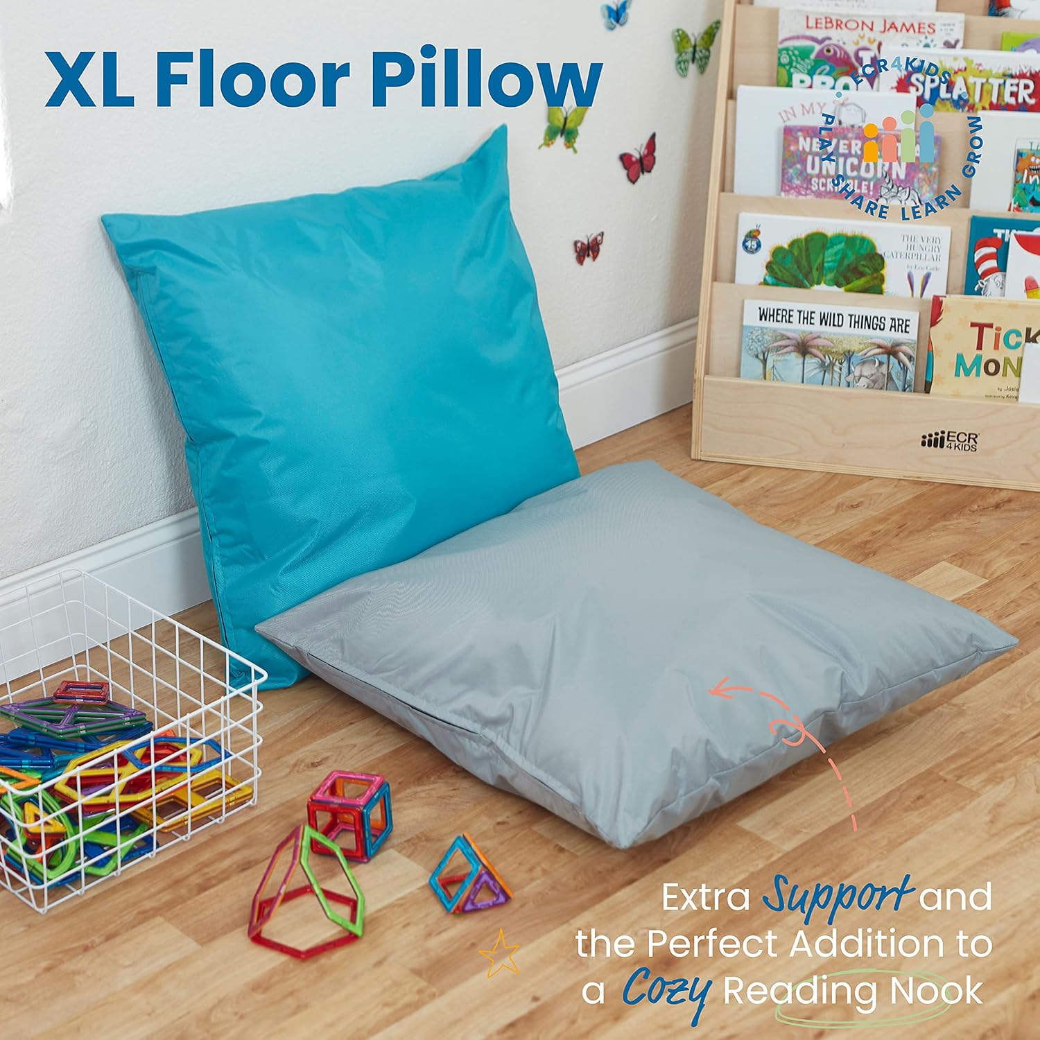 ECR4Kids Jumbo Floor Pillow 27in Light Grey 1