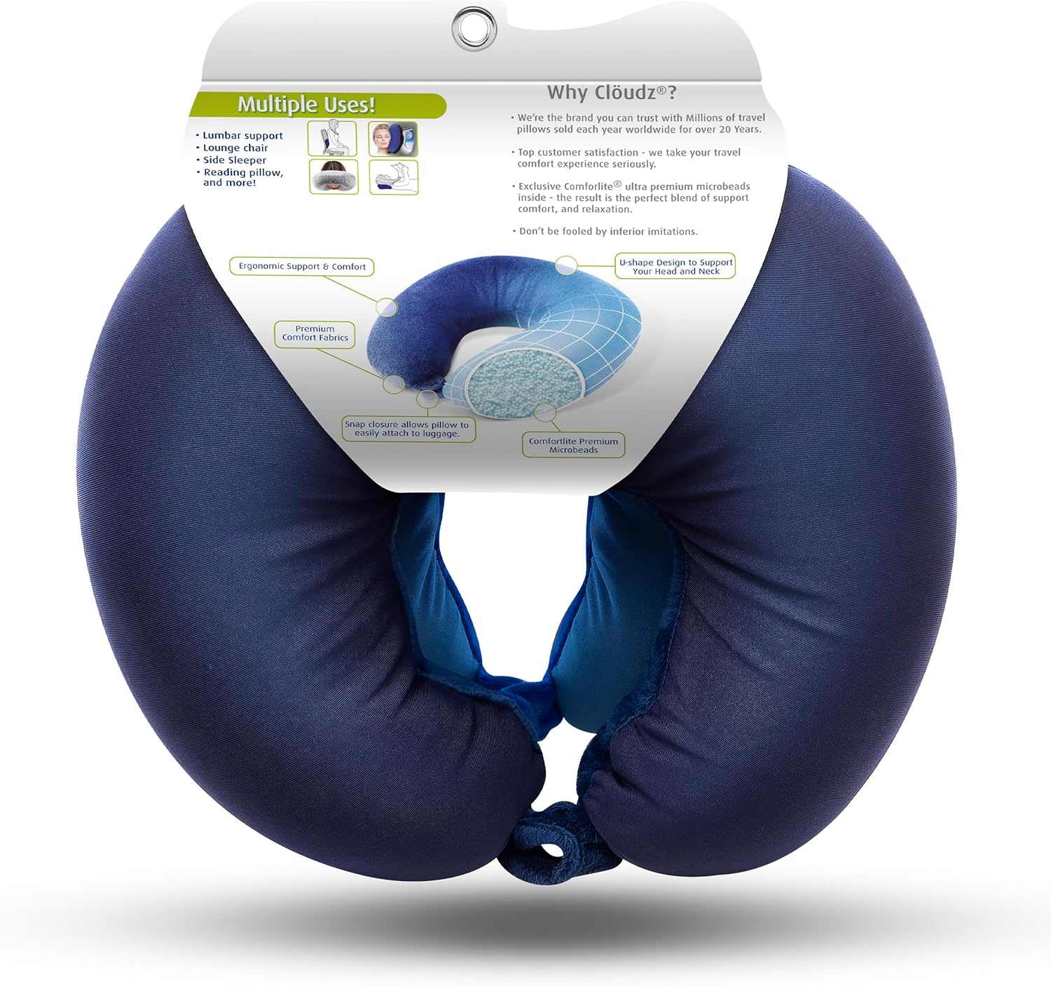 Cloudz Set of 2 Microbead Travel Neck Pillows - Blue