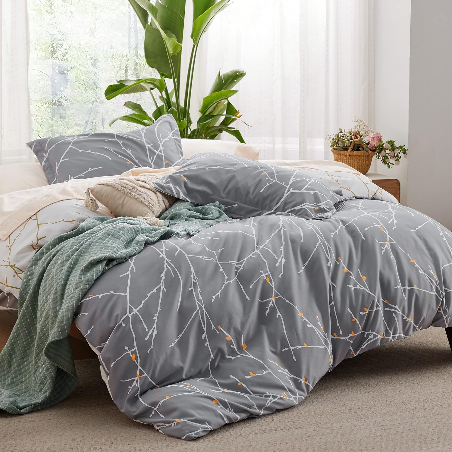 Bedsure Duvet Cover Set - Reversible Tree Branch with Zipper Closure