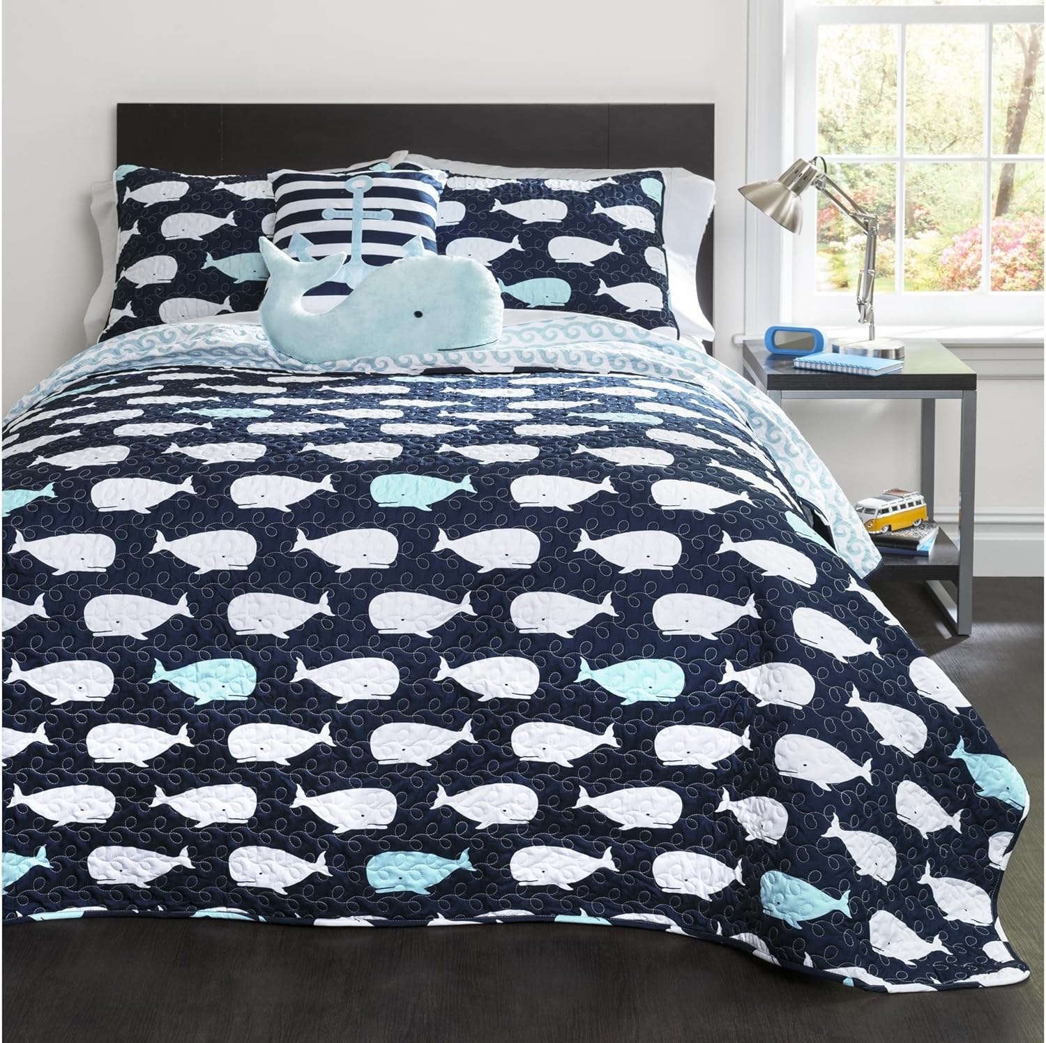Lush Decor Whale Kids Quilt Bedding Set Navy