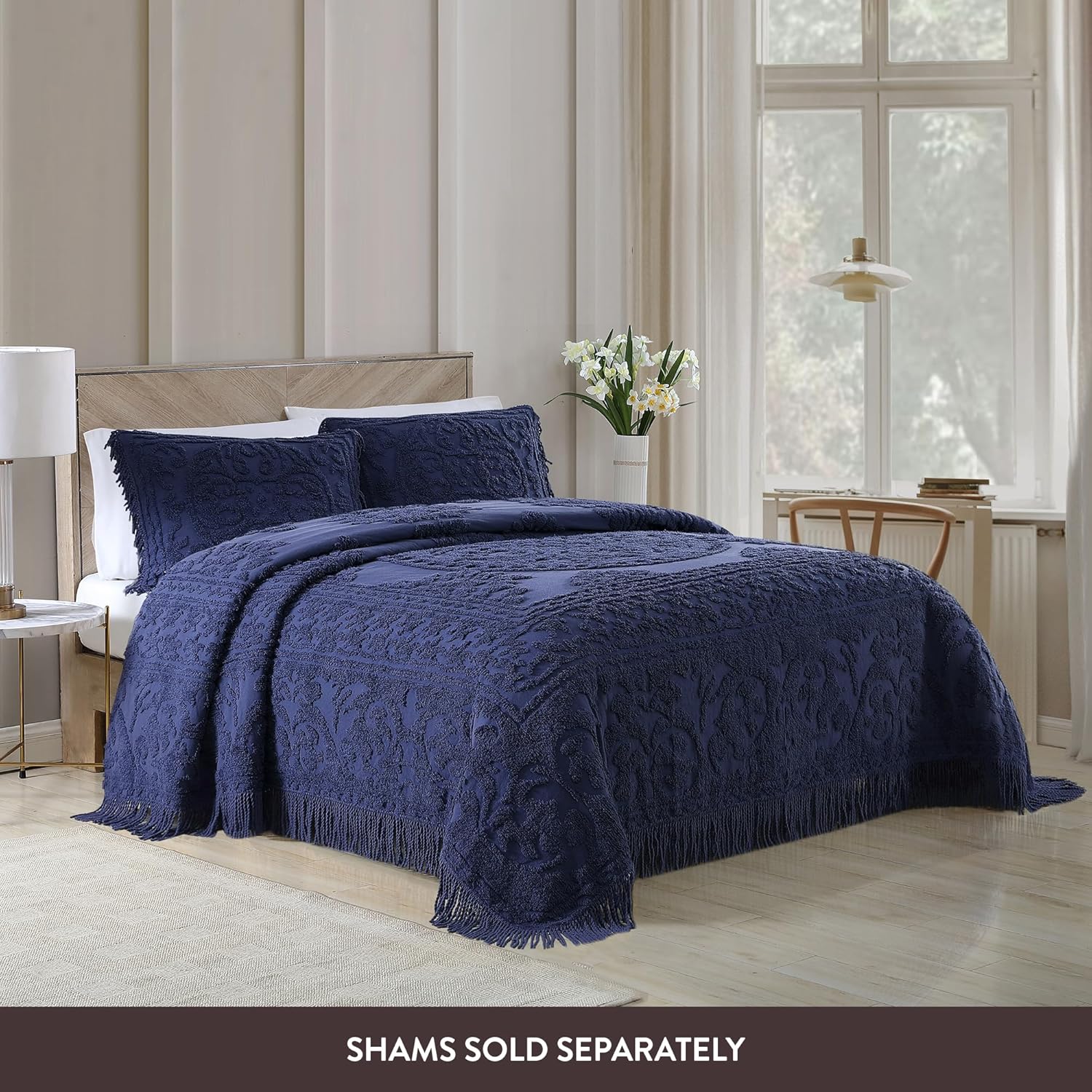 Beatrice Home Fashions Medallion Chenille Bedspread Queen Navy