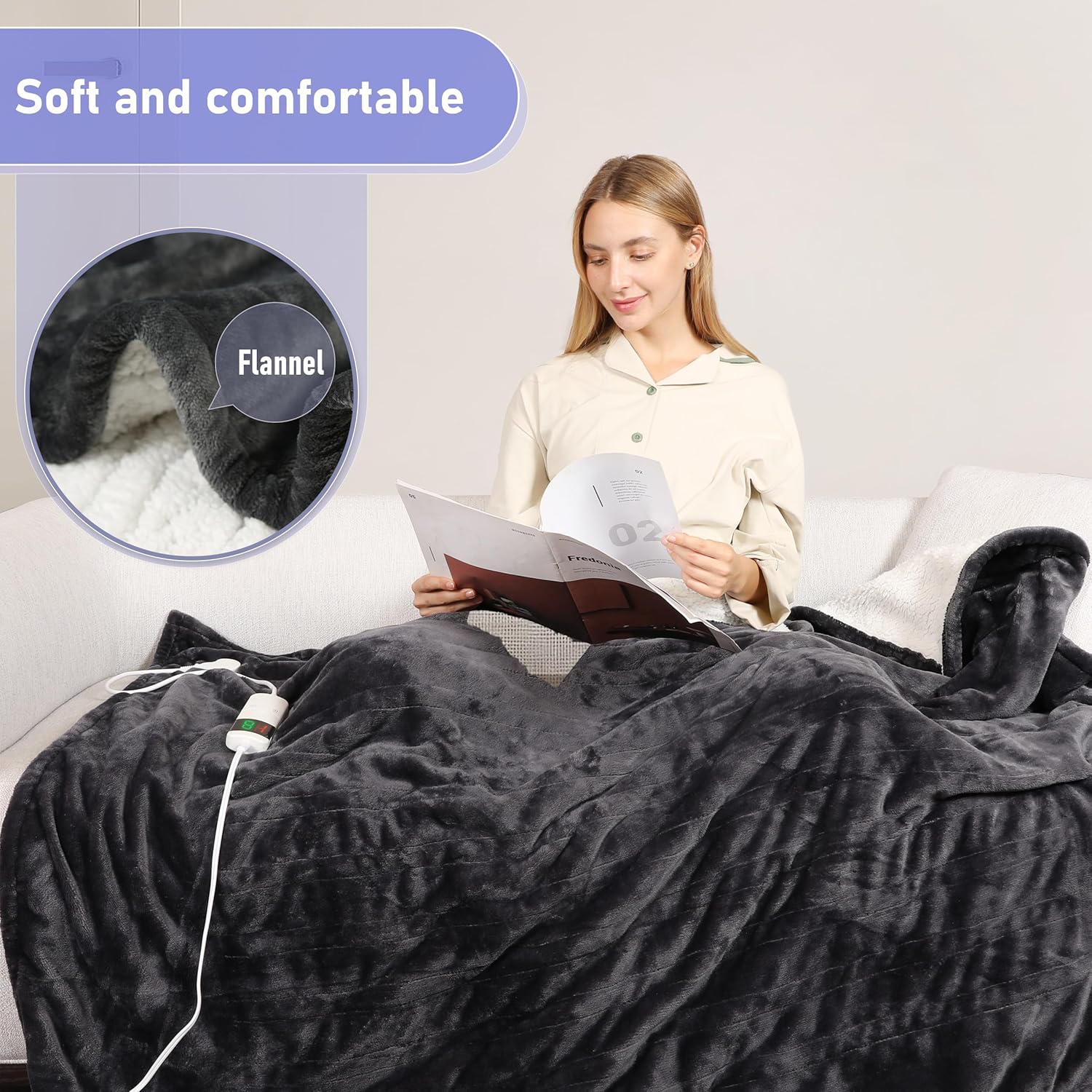 Cushious Heated Blanket Throw - 10 Heat Levels 8-Hour Auto Off