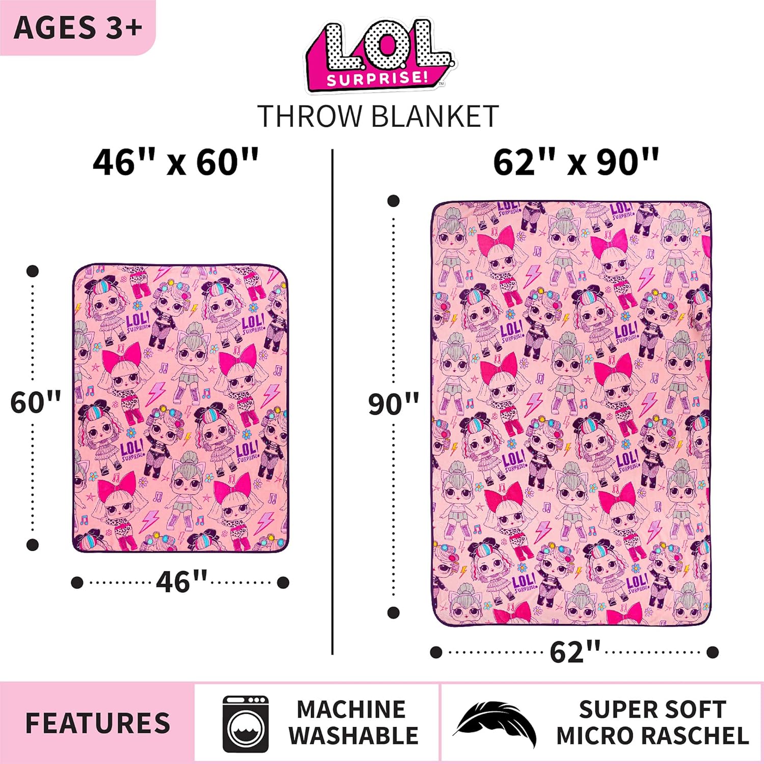 Franco Kids Bedding Plush Throw Blanket 46 x 60 LOL Surprise Design