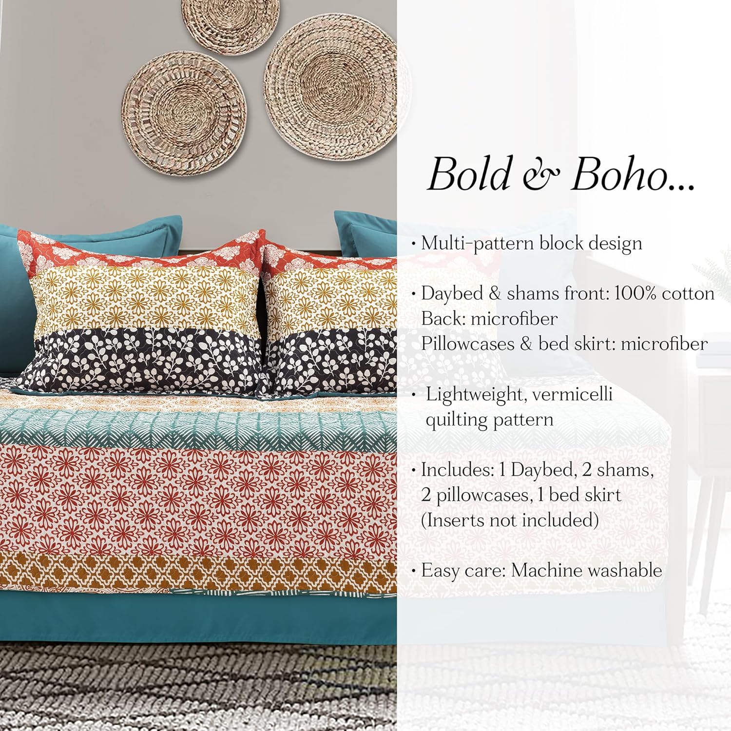 Lush Decor Boho Stripe Daybed Cover Set 6 Piece