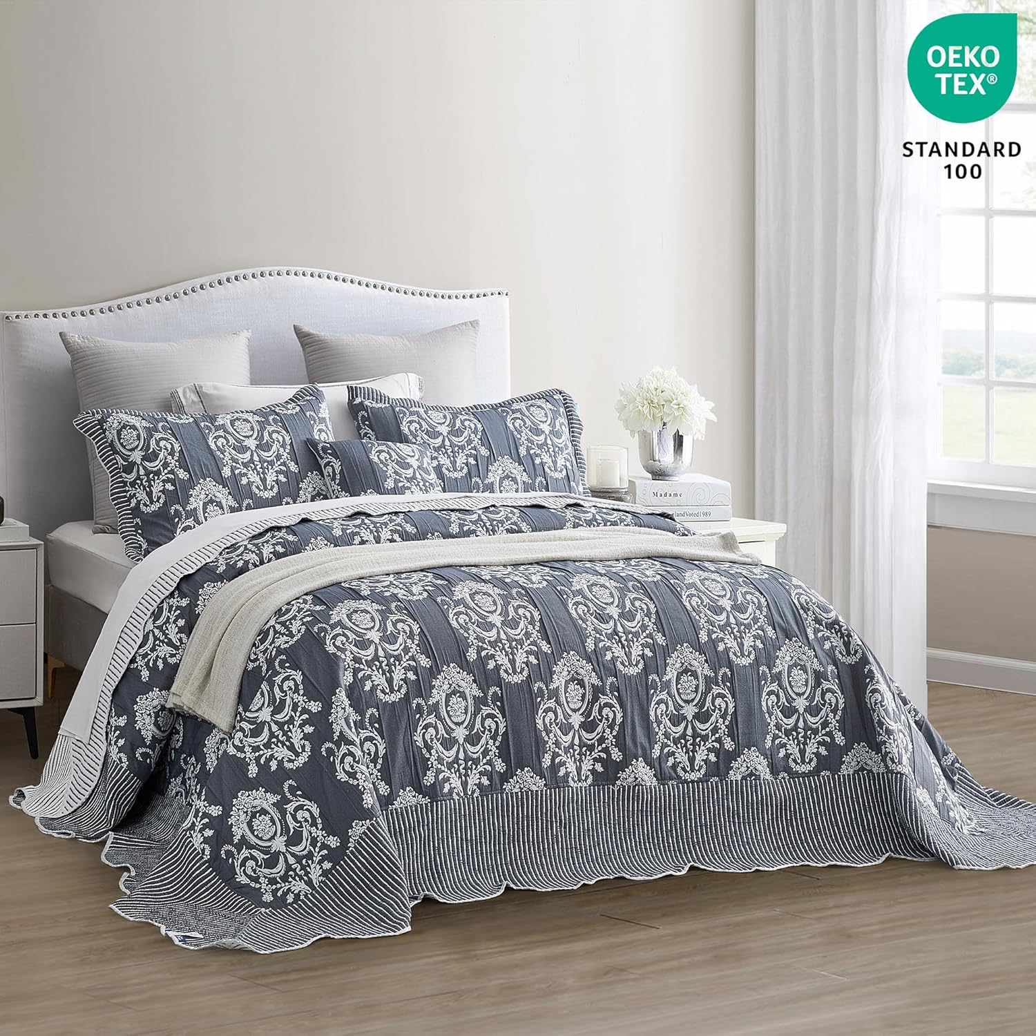 HZ HY Oversized King Bedspread 138x122 Dark Blue Jacquard Design