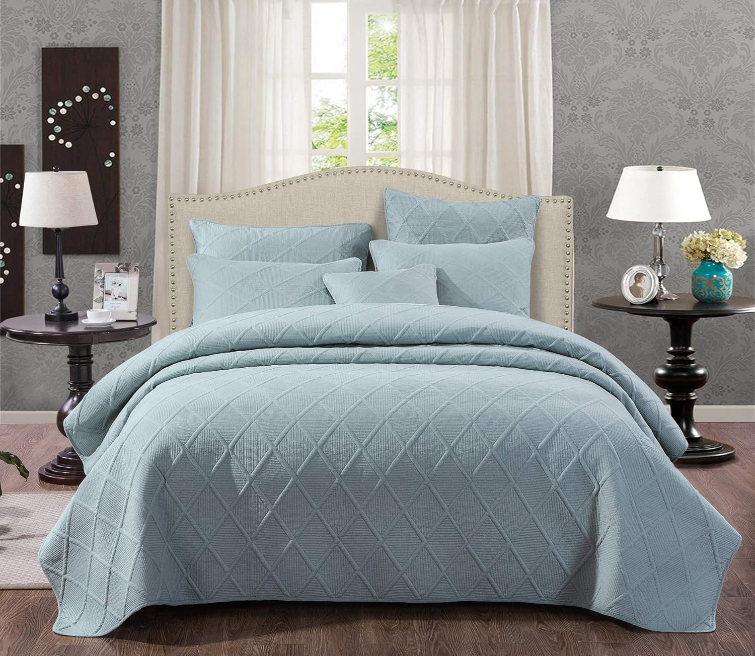 Tache Seafoam Blue Green Quilted Bedspread 3 Piece Set California King