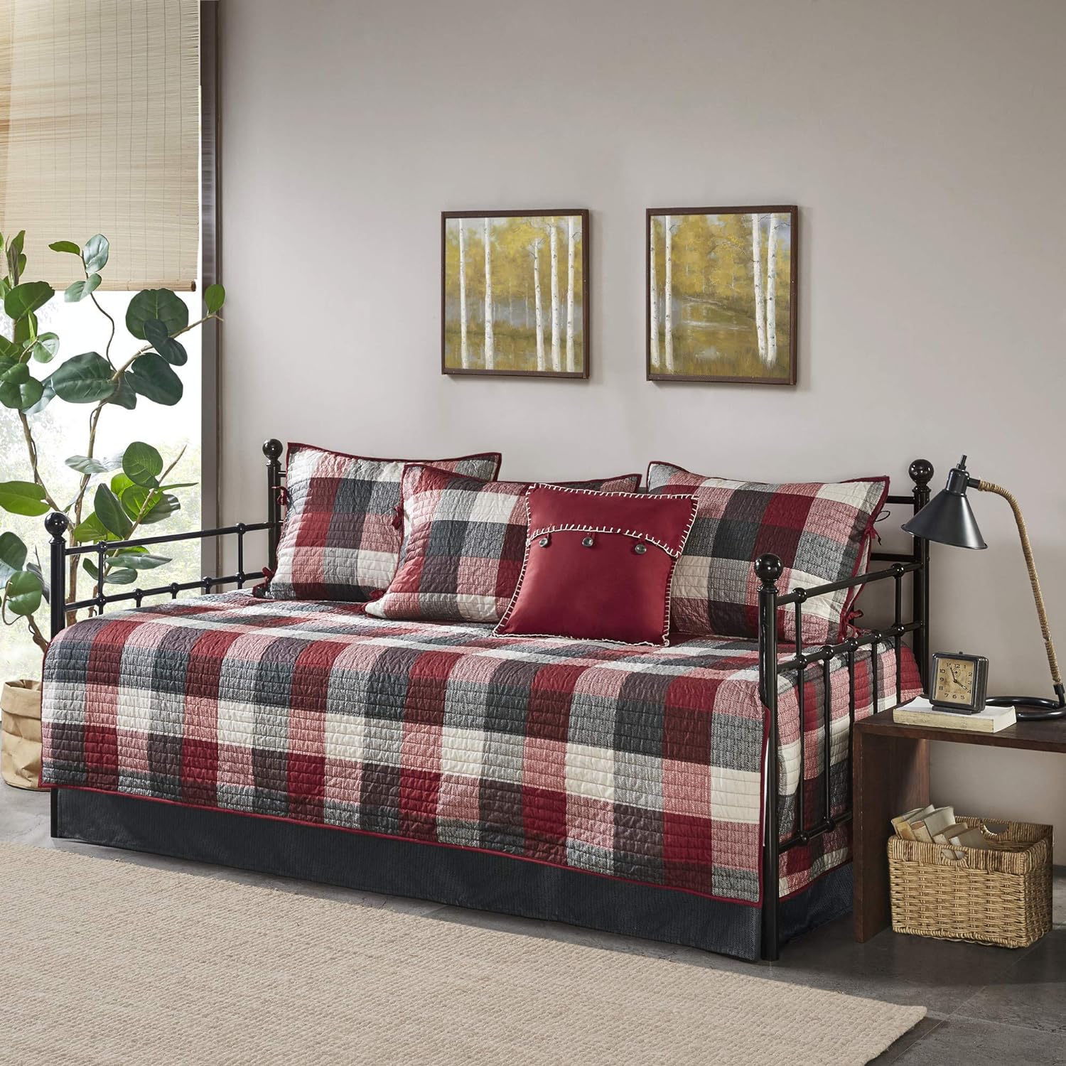 Madison Park Reversible Daybed Cover Set Plaid Red 75x39