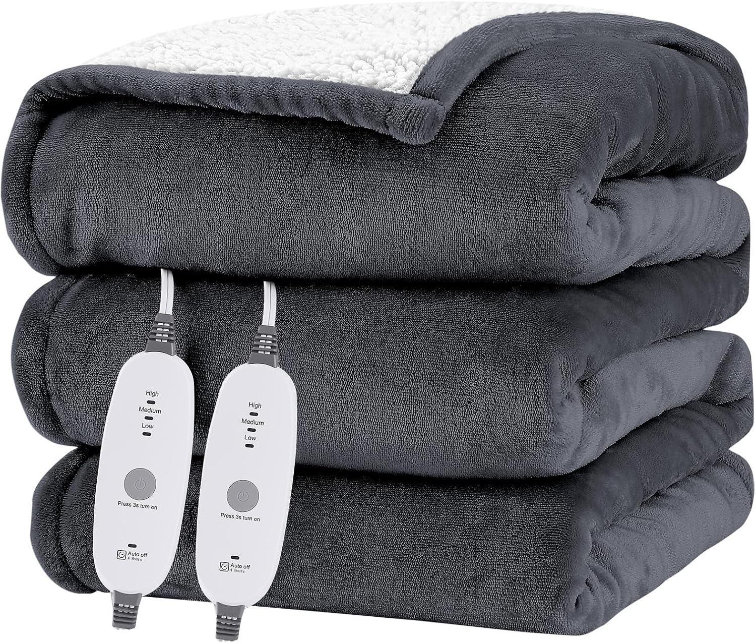 Hyleory Heated Throw Blanket with Timer and 3 Levels Dark Grey
