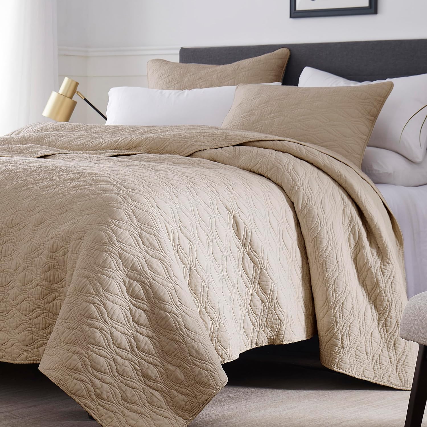 Palassio Dark Beige Cotton Quilt Queen Set with Pillow Shams